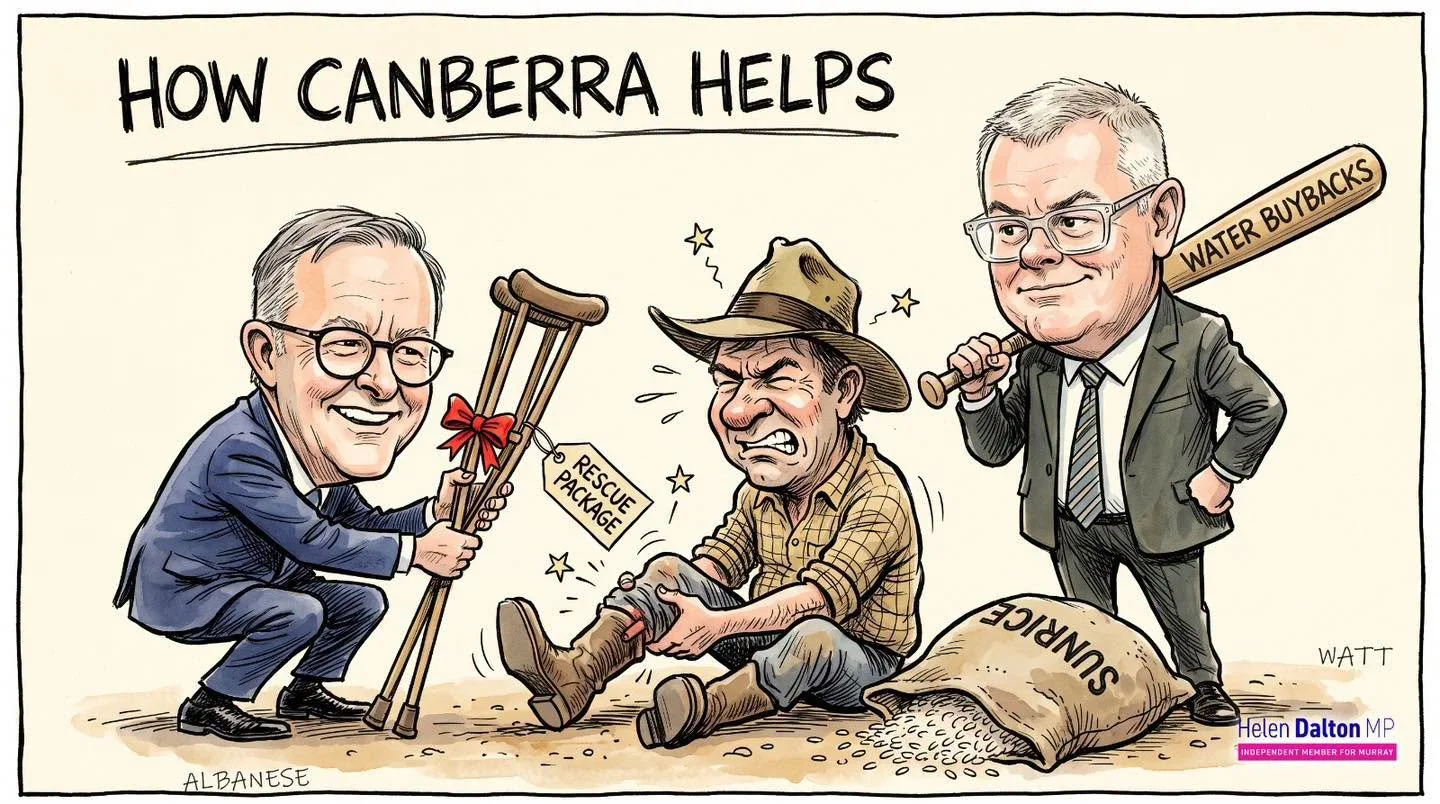 CANBERRA BREAKS THE LEG THEN OFFERS SUNRICE CRUTCHES