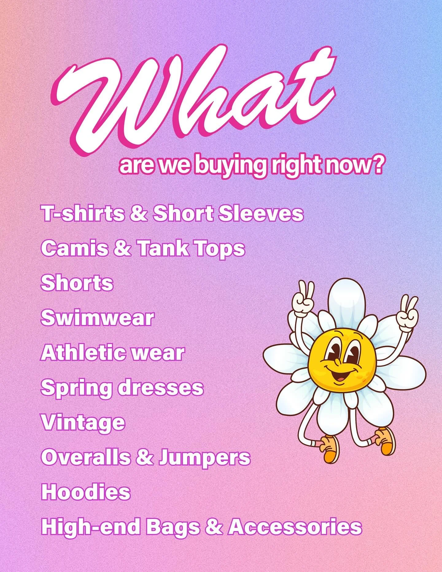Looking to trade? Here&rsquo;s what we&rsquo;re interested in for the spring time! 🌸✨

Buy, sell, &amp; trade your clothes with us and let us do the spring cleaning for ya 😉✨

#cashforclothes #thrift #knoxville #vintage #springcleaning