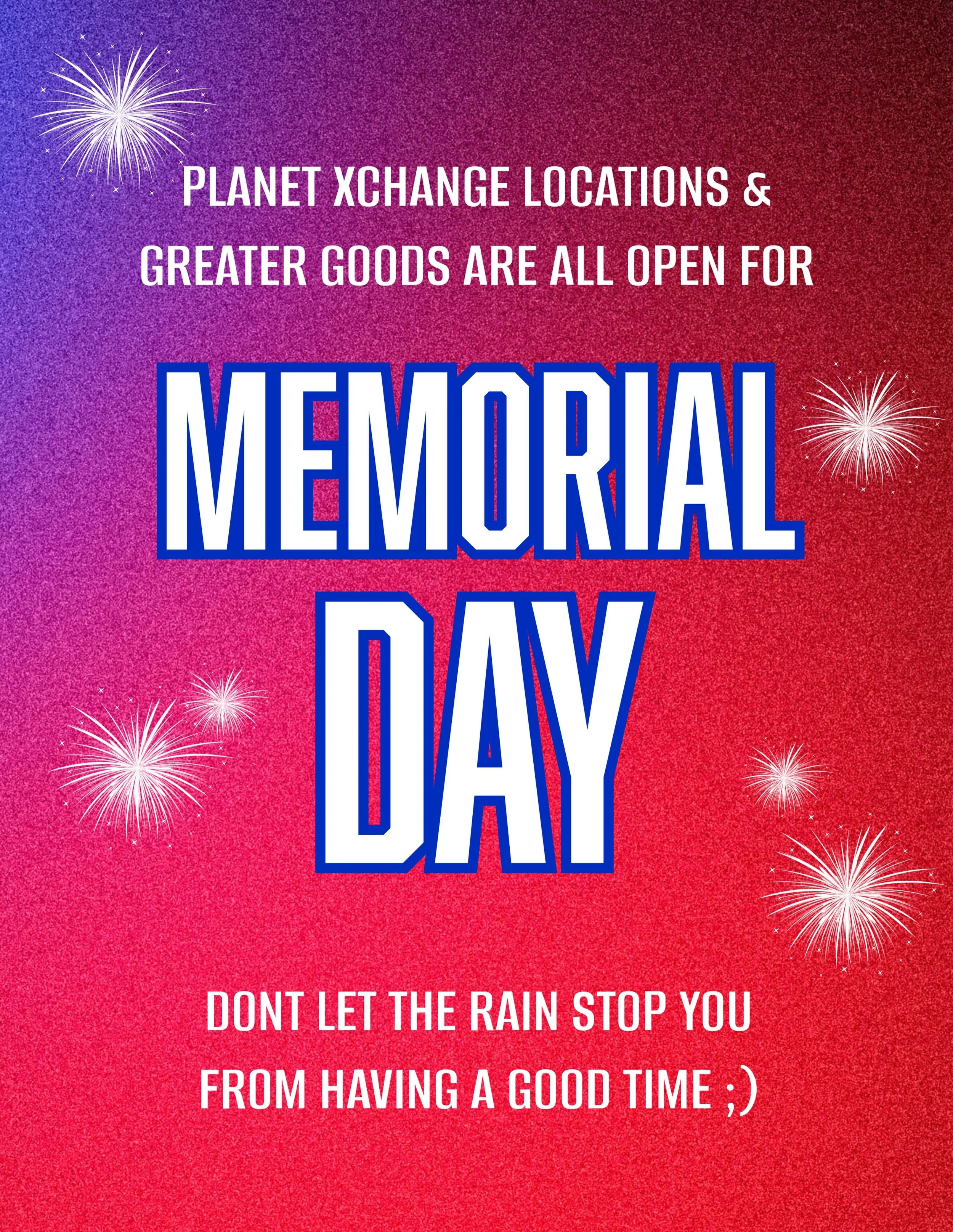 Happy memorial day✨

We are OPEN today for all your thrift needs‼️ Come stop by!