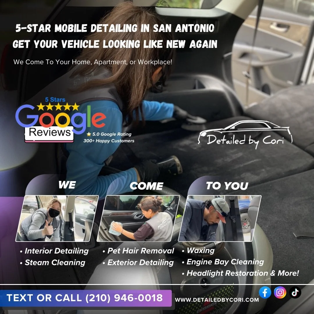 Get your vehicle looking like new again. 🚗✨
Professional mobile detailing in San Antonio.
📞 Call or text (210) 946-0018 to book today.