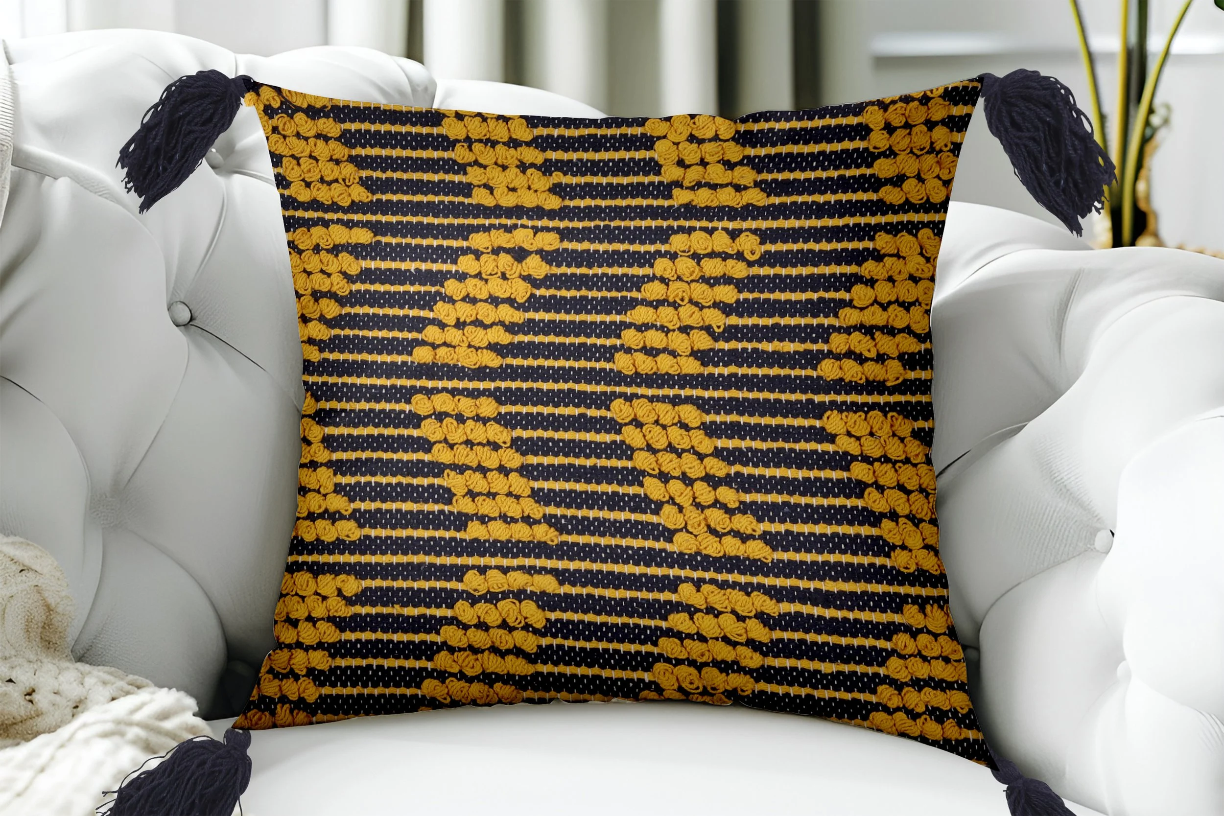 Cushion Cover Cotton Yellow Chevron