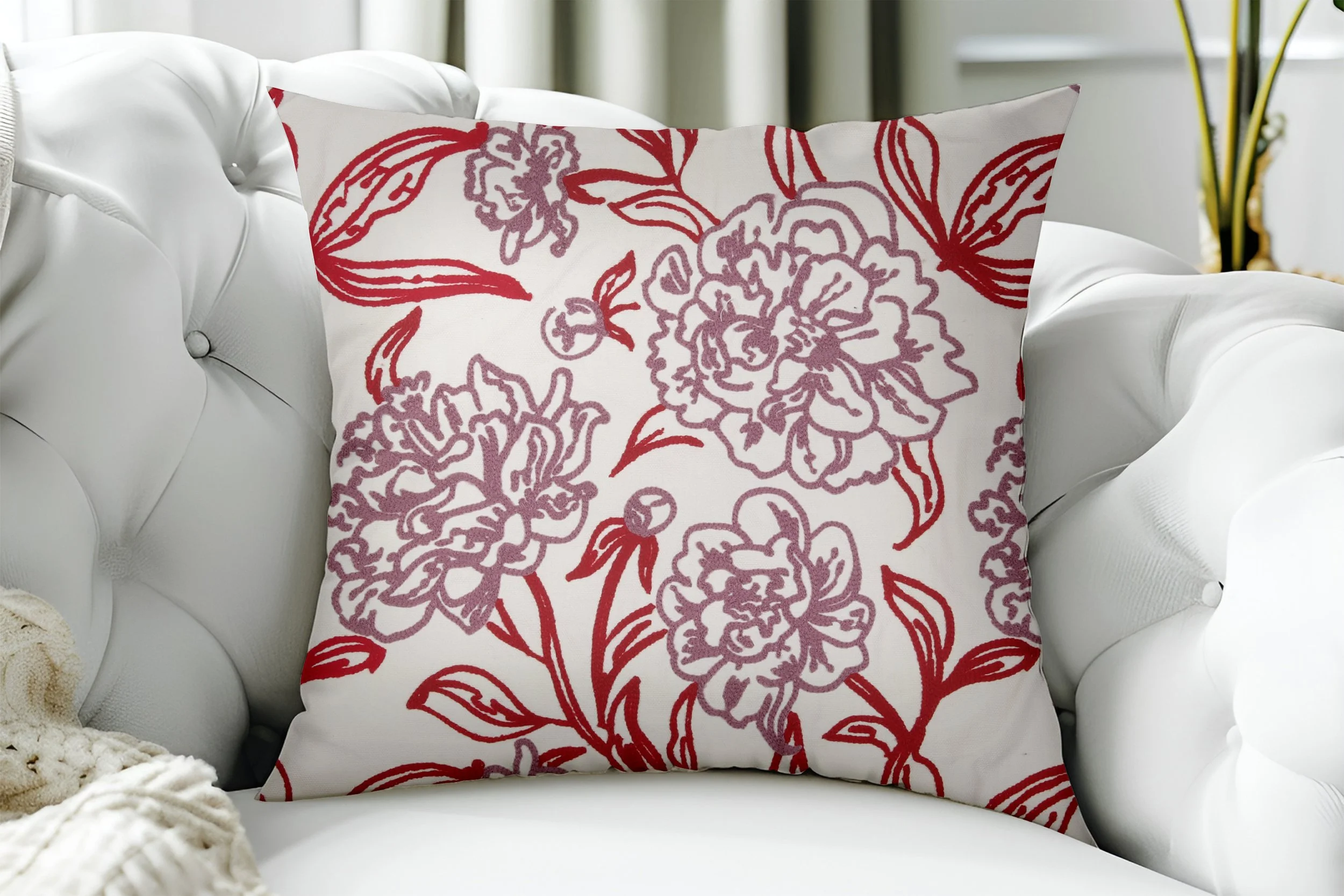 Kashmiri Embroidery Cushion Cover 16x16 - Red & Purple