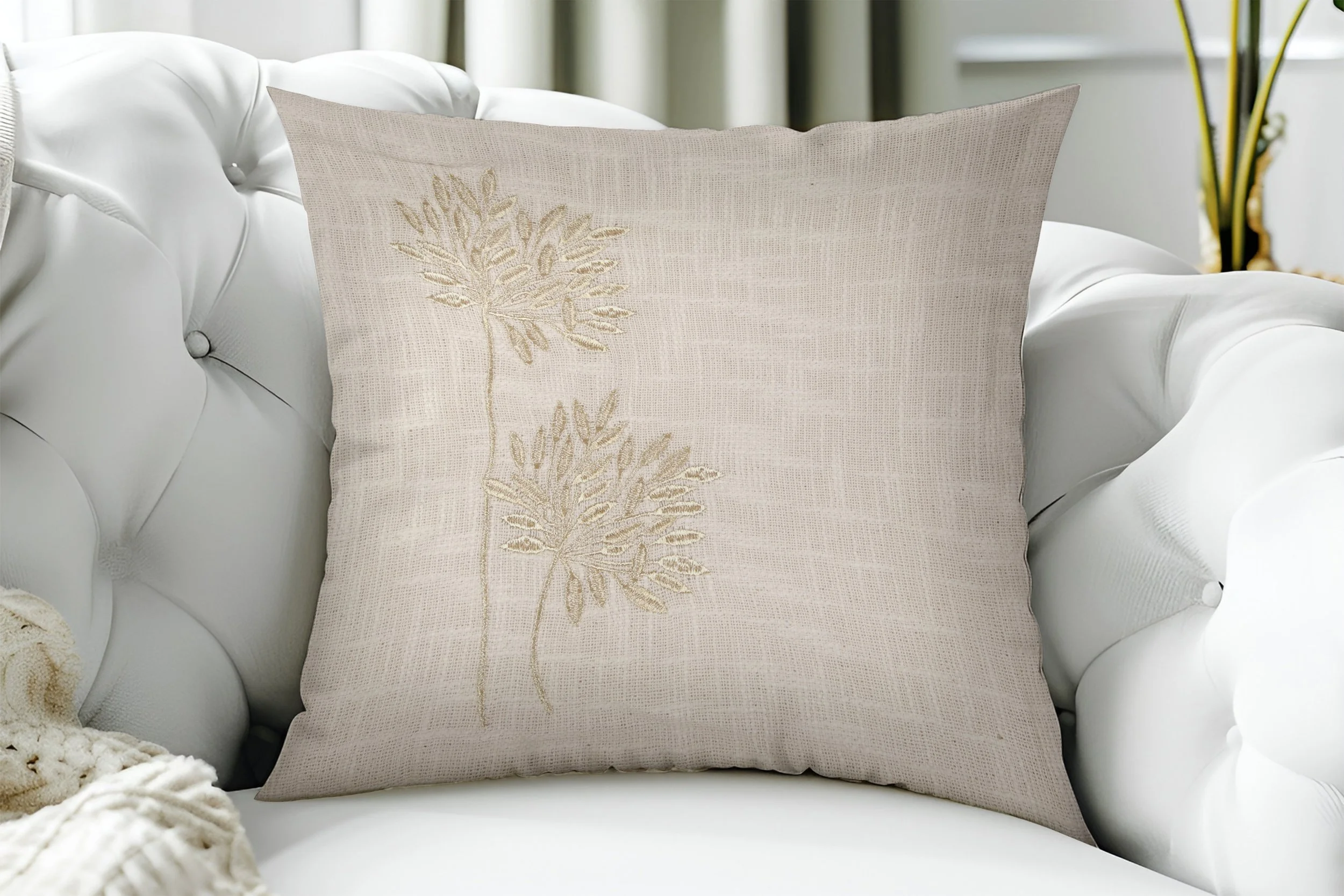 Golden Elegance Embroidered Cushion Cover