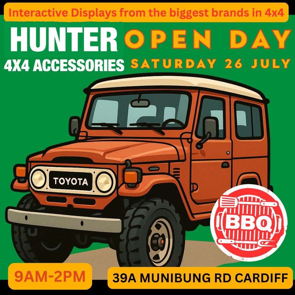 It's going to be BIG! The first ever Hunter 4x4 Accessories Open Day!
✅Biggest brands in 4x4 on display
✅Chat with the experts
✅Open Day deals
✅Coffee Cart
✅BBQ
Get it into your phone, on the calendar:
📅Saturday July 26,
⌚️9am-2pm
📍Hunter 4x4 Card