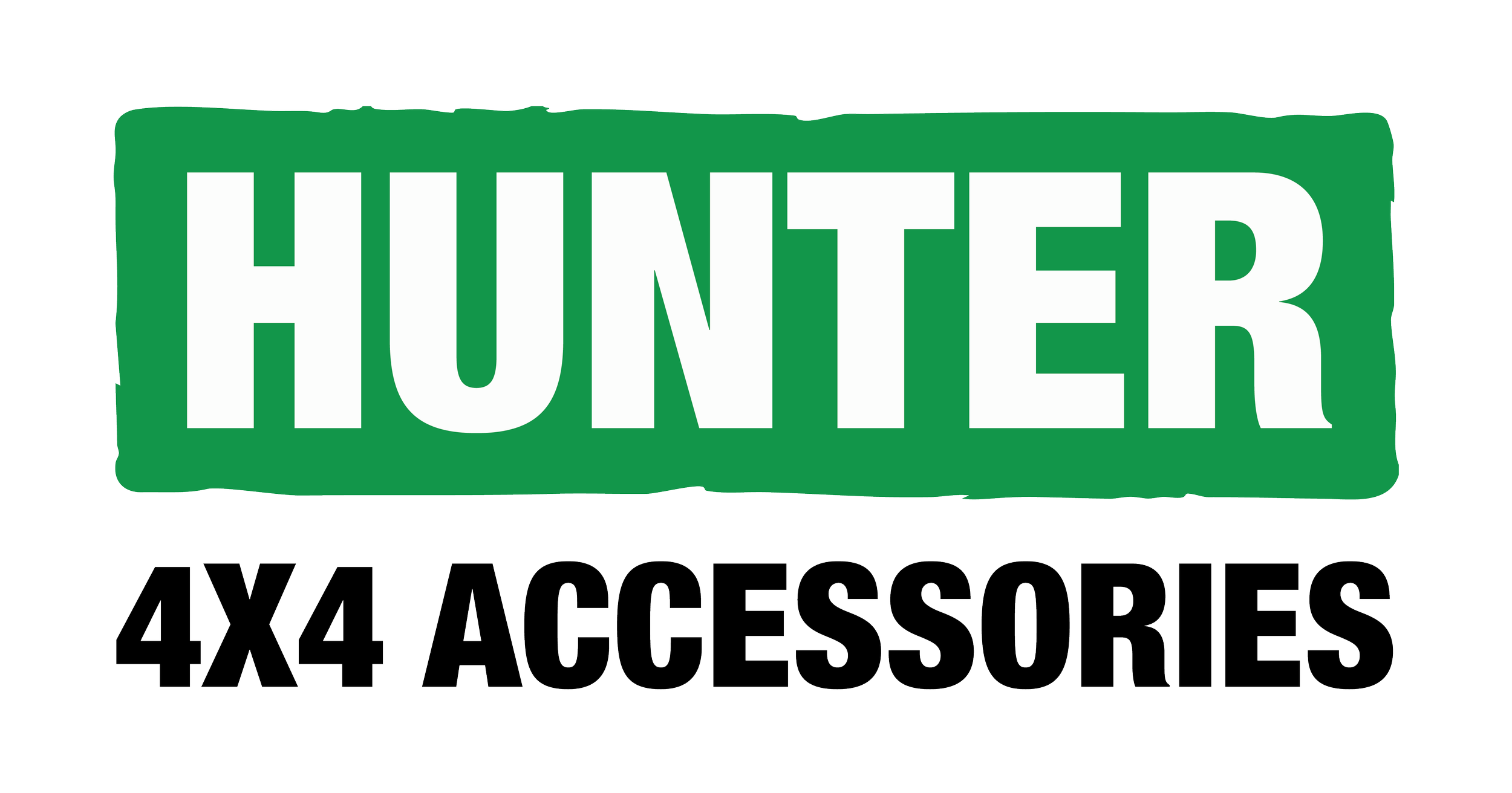 Logo with the word 'HUNTER' in white letters on a green rectangle, and the words '4X4 ACCESSORIES' in black letters on a white background below.