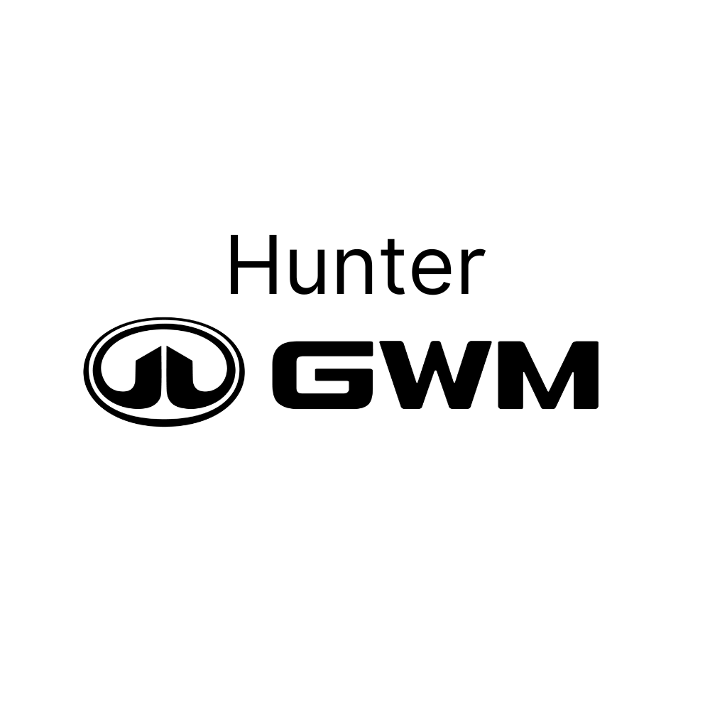 The image features black text that reads "Hunter GWM" with a logo next to the text. The logo consists of a stylized heart shape enclosed in an oval.