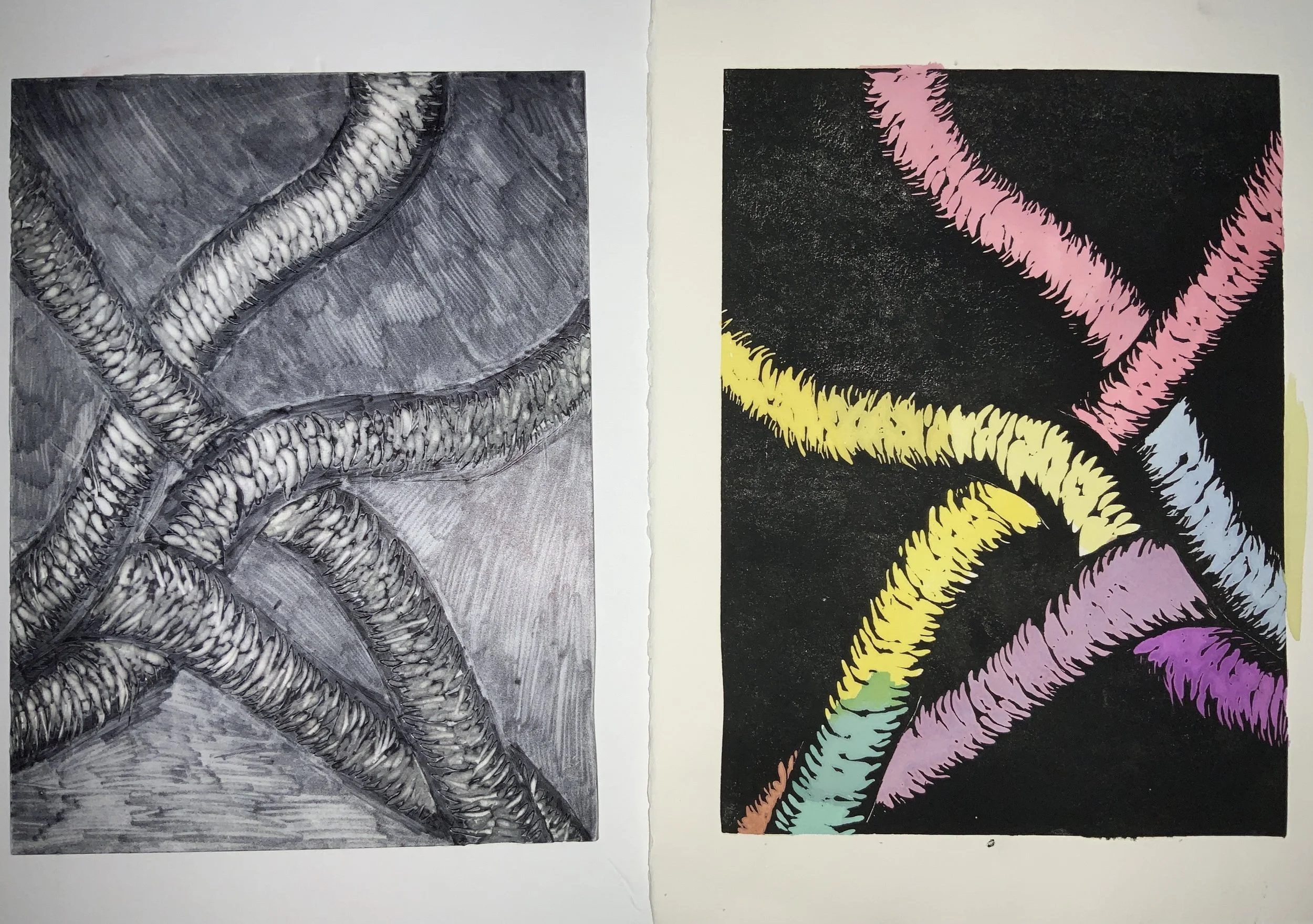 Abstract 2 (Carved Lino and Colorized Print)