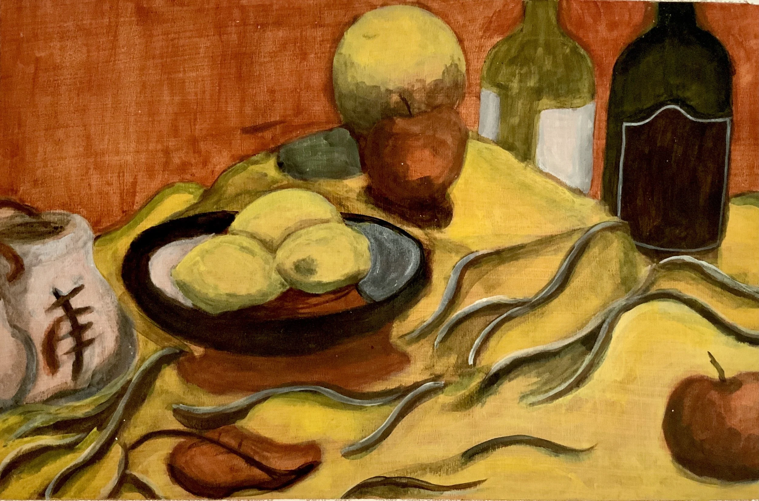 Still Life in the Style of Cézanne (Oil on paper)