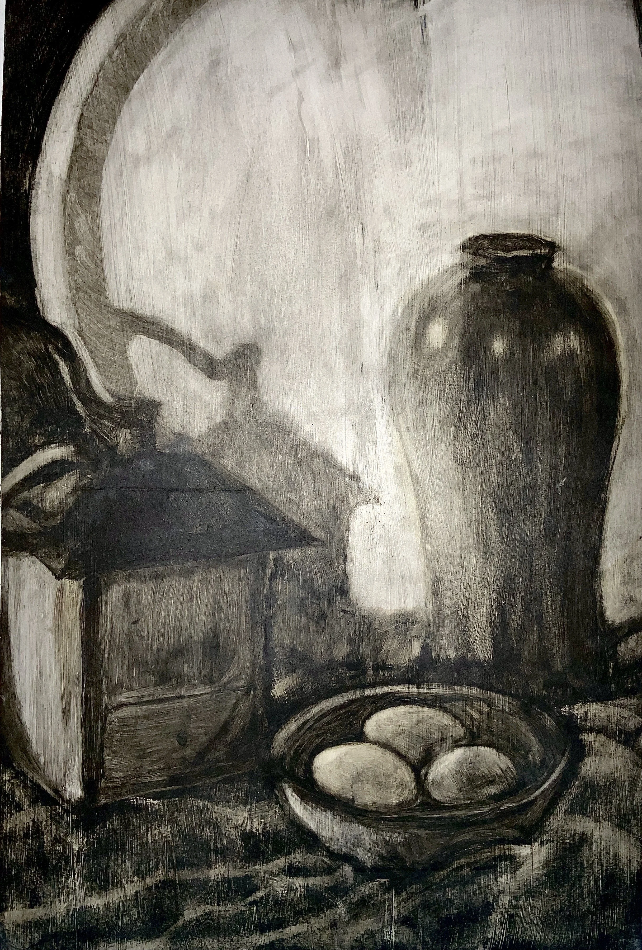 Still Life in B&W (Oil on paper)