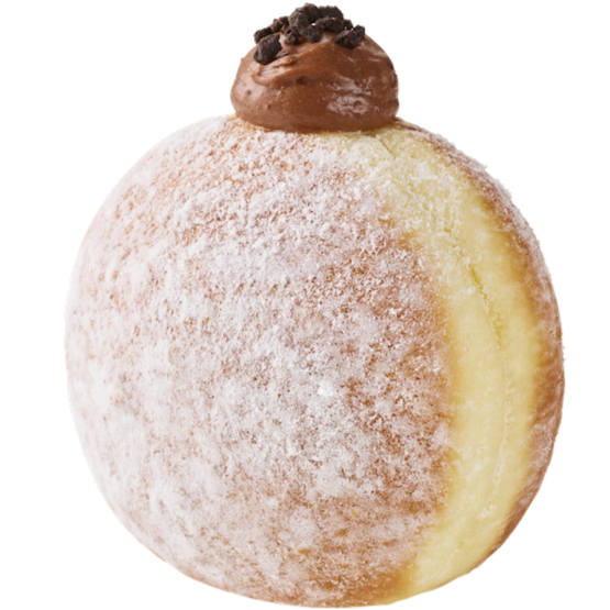 Chocolate Pudding donut filled with chocolate cream and dusted with powdered sugar
