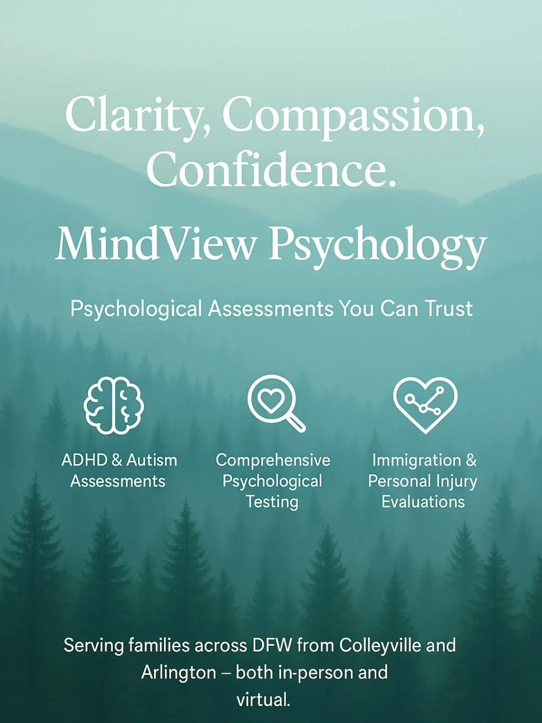 Seeking clarity? We’re here to guide your journey with compassionate, evidence-based evaluations tailored just for you.
✔️ADHD & Autism Assessments
✔️Comprehensive Psychological Testing
✔️Immigration & Personal Injury Evaluations (virt