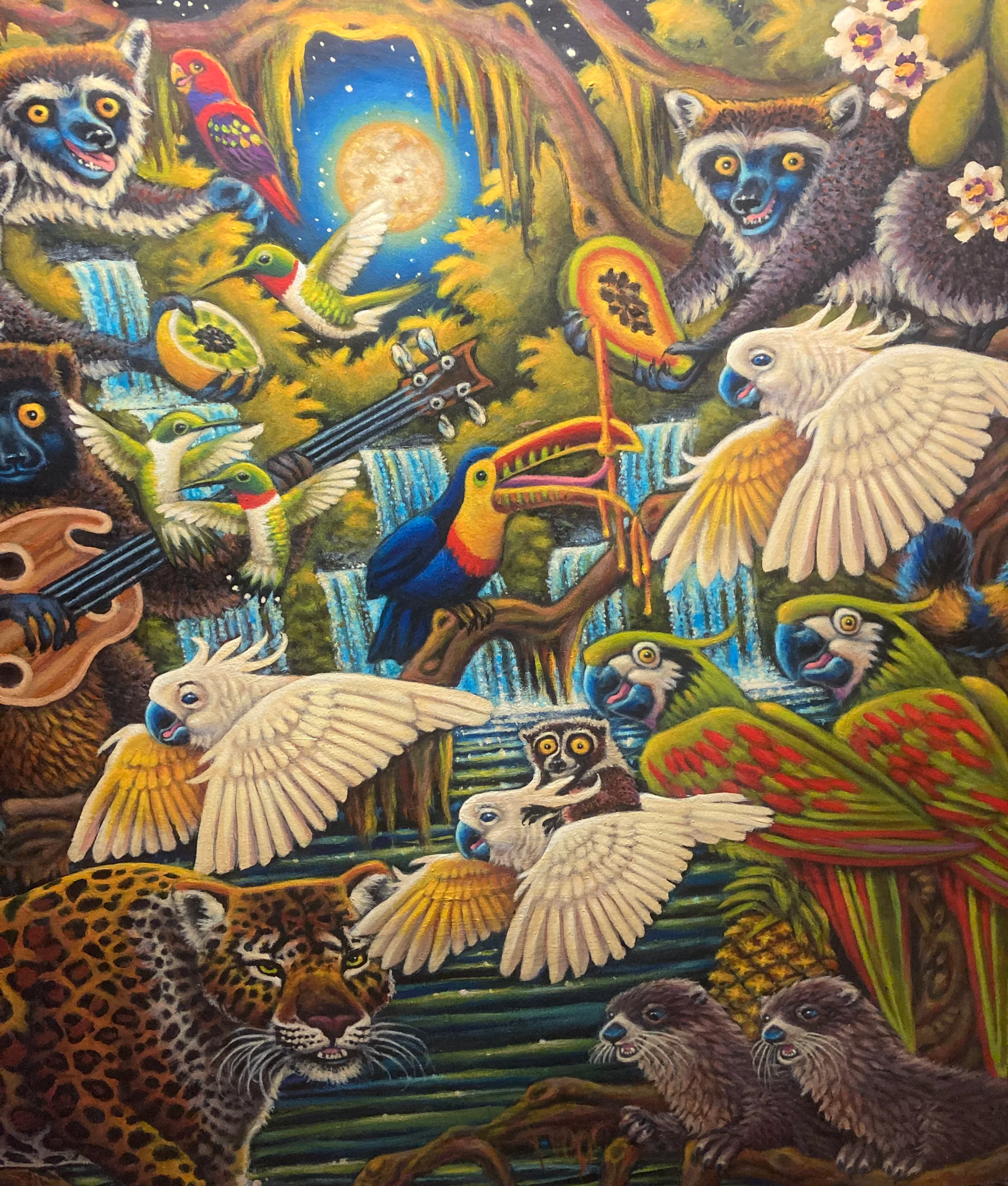 Leopard Parrots (2024) acrylic on canvas