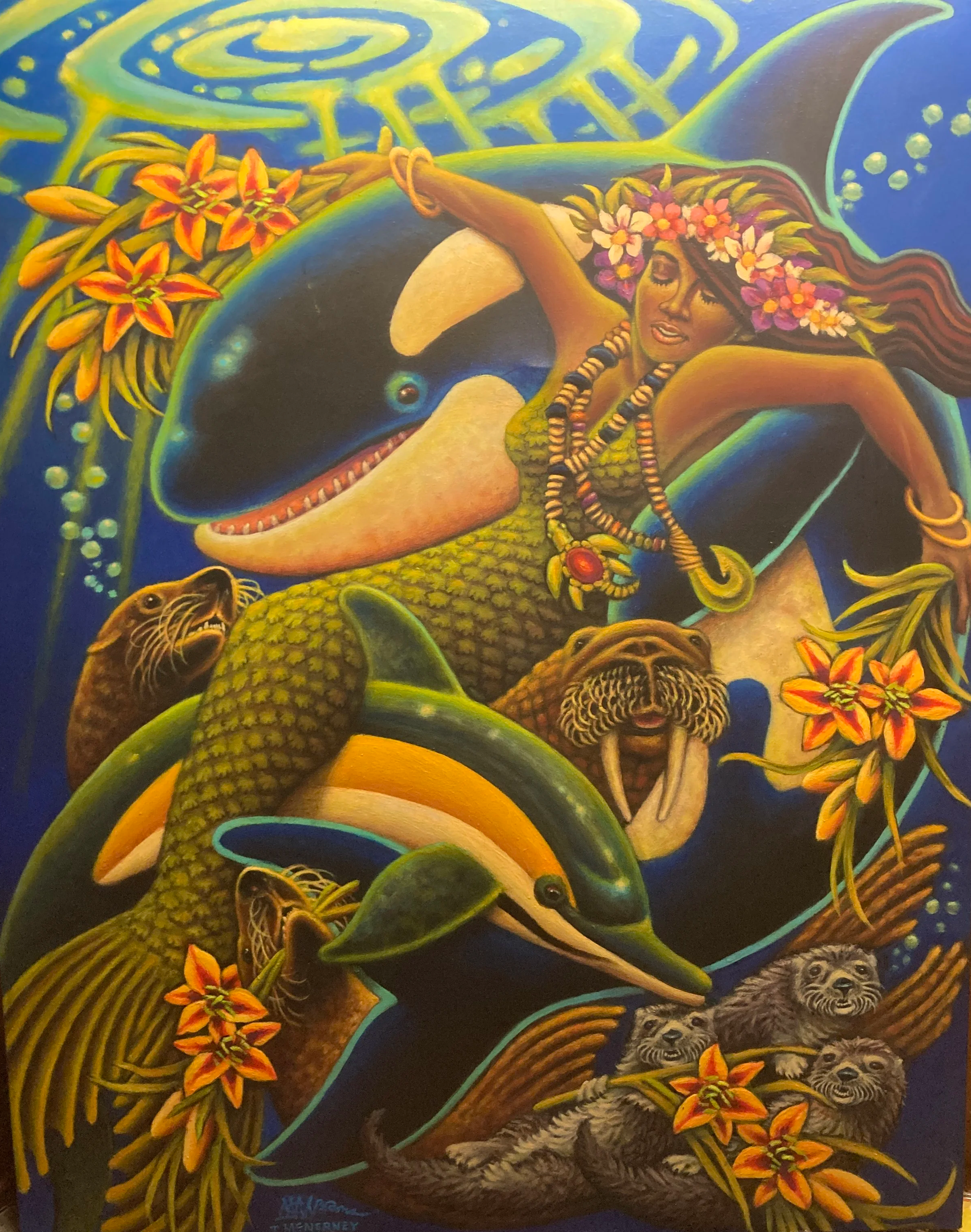 Mermaid with Killer Whale (2024) acrylic on canvas