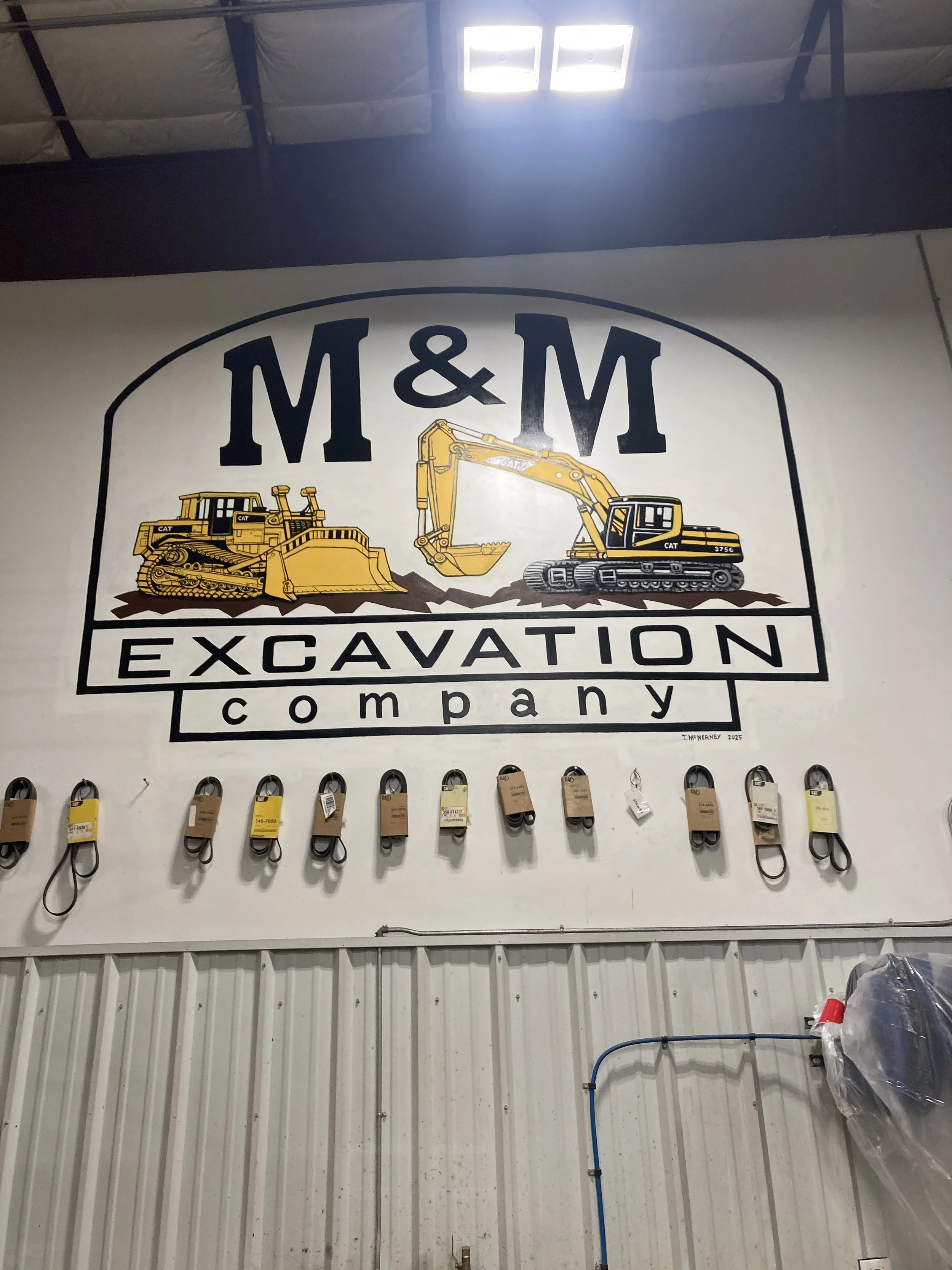 M&M Excavation Co. sign, 2025, 10' x 15', acrylic paint on drywall, located in Kersey, CO. 