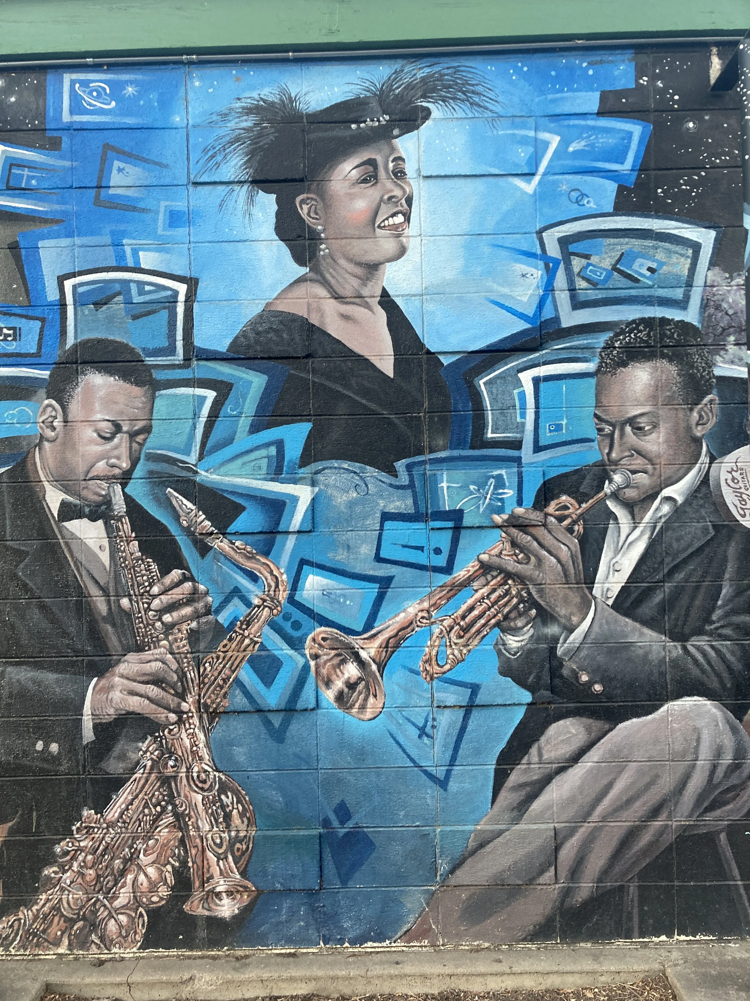 Billie Holiday, 2013, exterior paint on cinder block