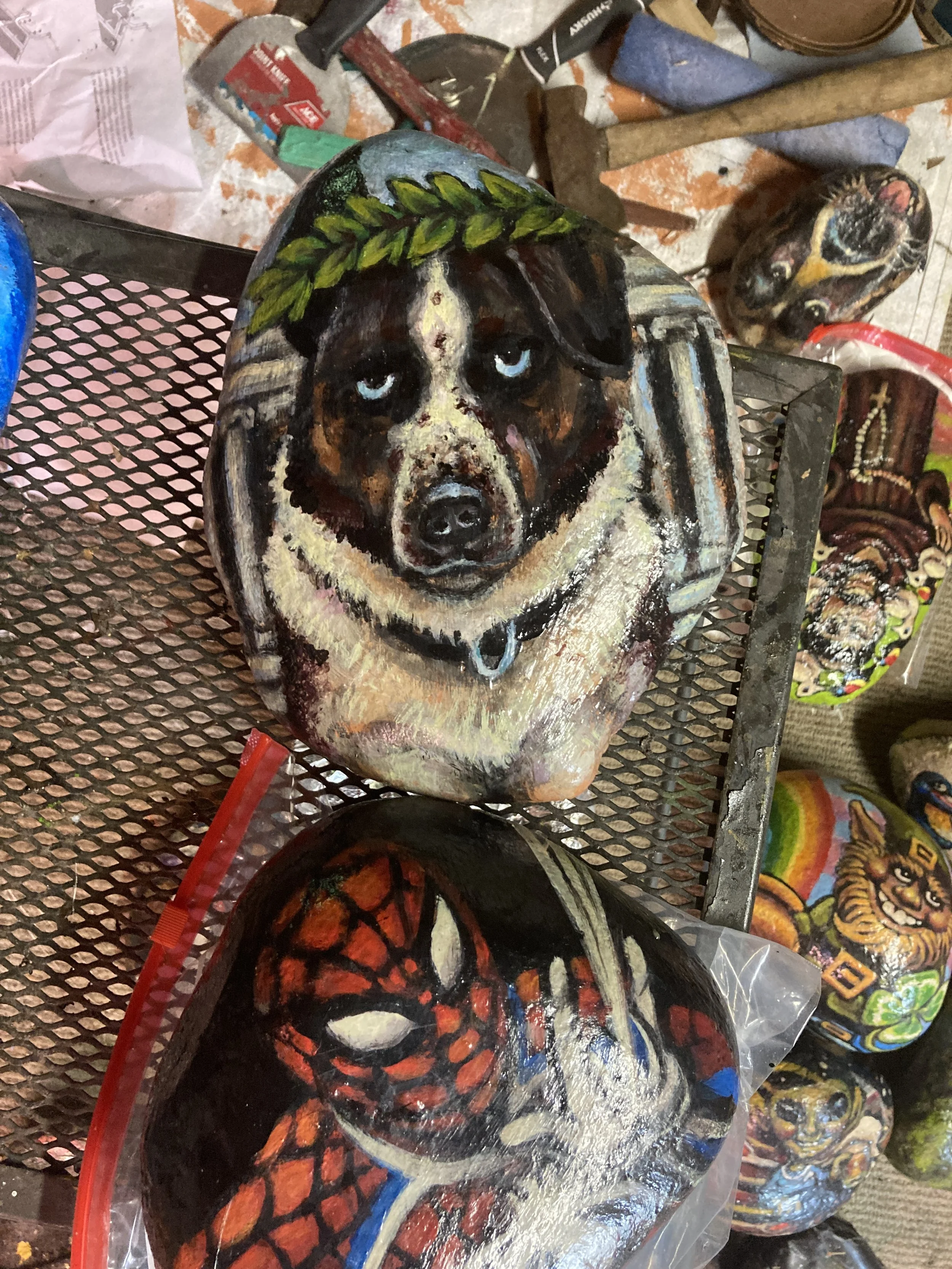 Personalized Rocks, 2025, exterior acrylic paint on found and polished rocks, private collection 