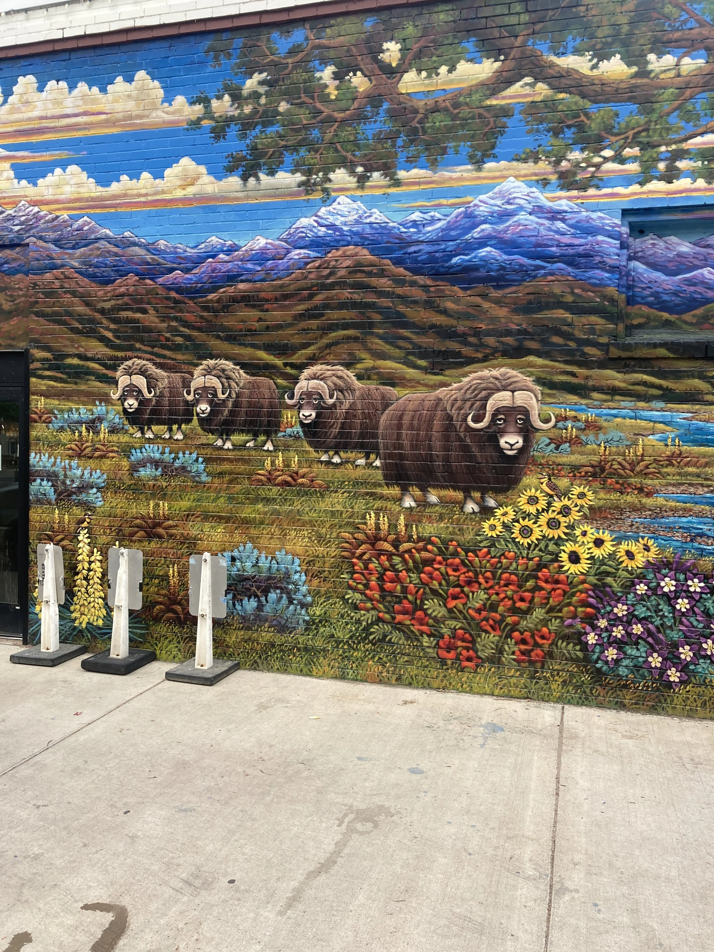 Detail Welly at Wellington Grill, 2025, exterior paint on brick, full mural size 18' x 60', located in Wellington county, commissioned by City of Wellington