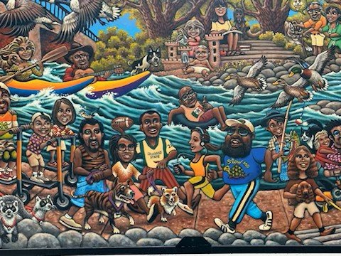 Summer Fun, 2023, exterior paint on panel, 4' x 8', located in Steeles Parking Lot in Old Town Fort Collins, commissioned by Bohemian Co. 