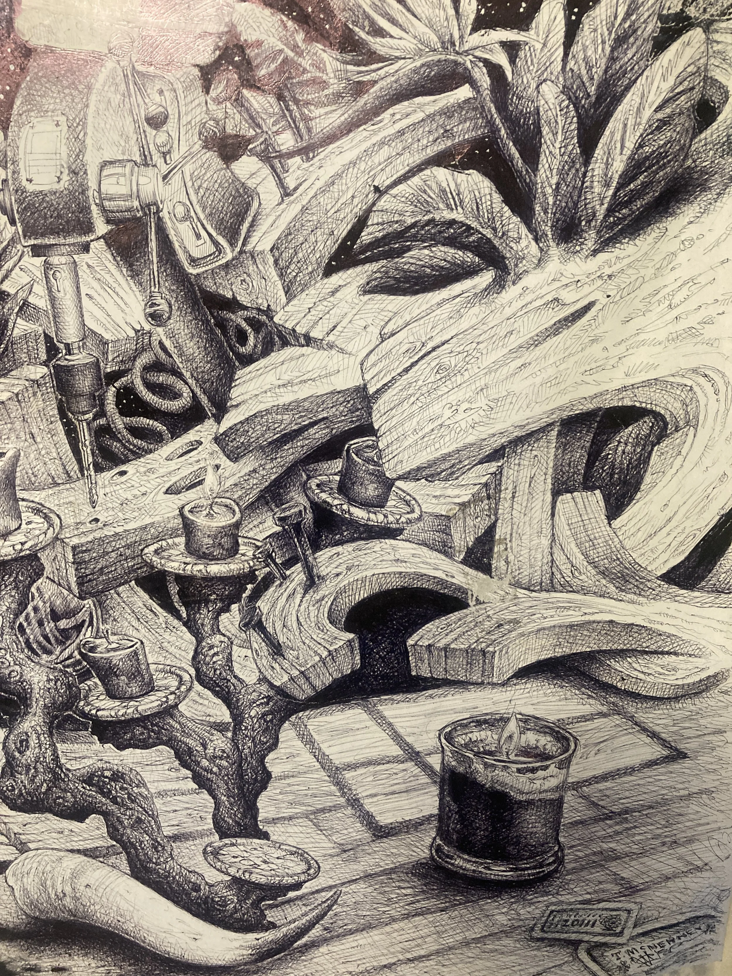 Bent Wood, 2016, Ink on Paper, 16" x 20"