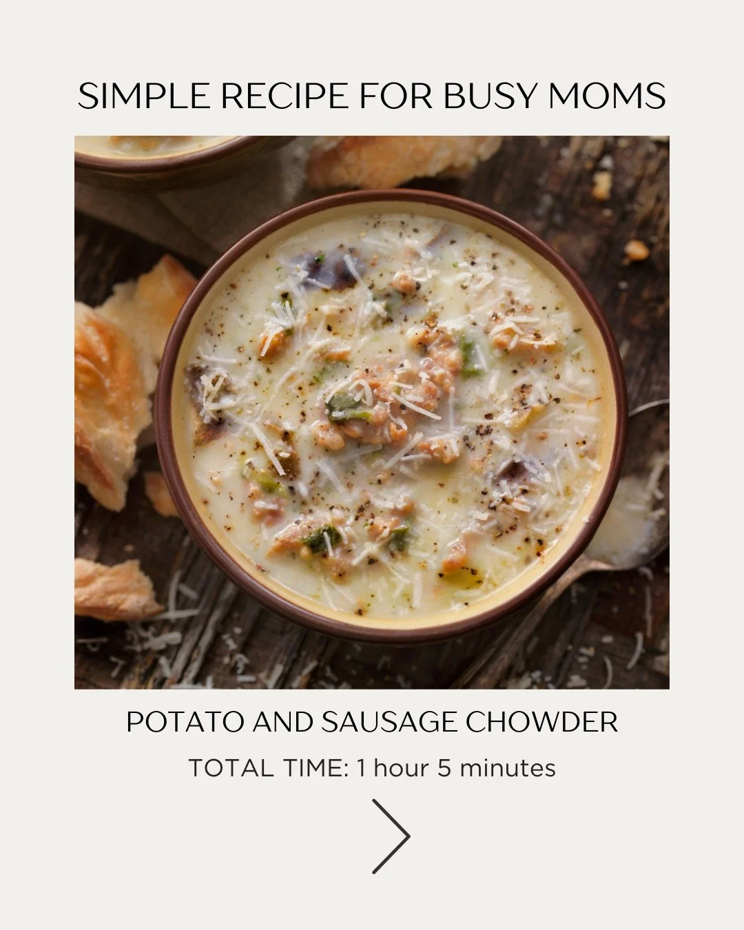 Soup season is one of the only things I love about MN winters😂

This Potato &amp; Sausage Chowder is on repeat around here!

What&rsquo;s your favorite soup?

Recipe from: Julia Frey (Vikalinka)

#MNmom #momlife #Mnmomlife #recipeforbusymoms