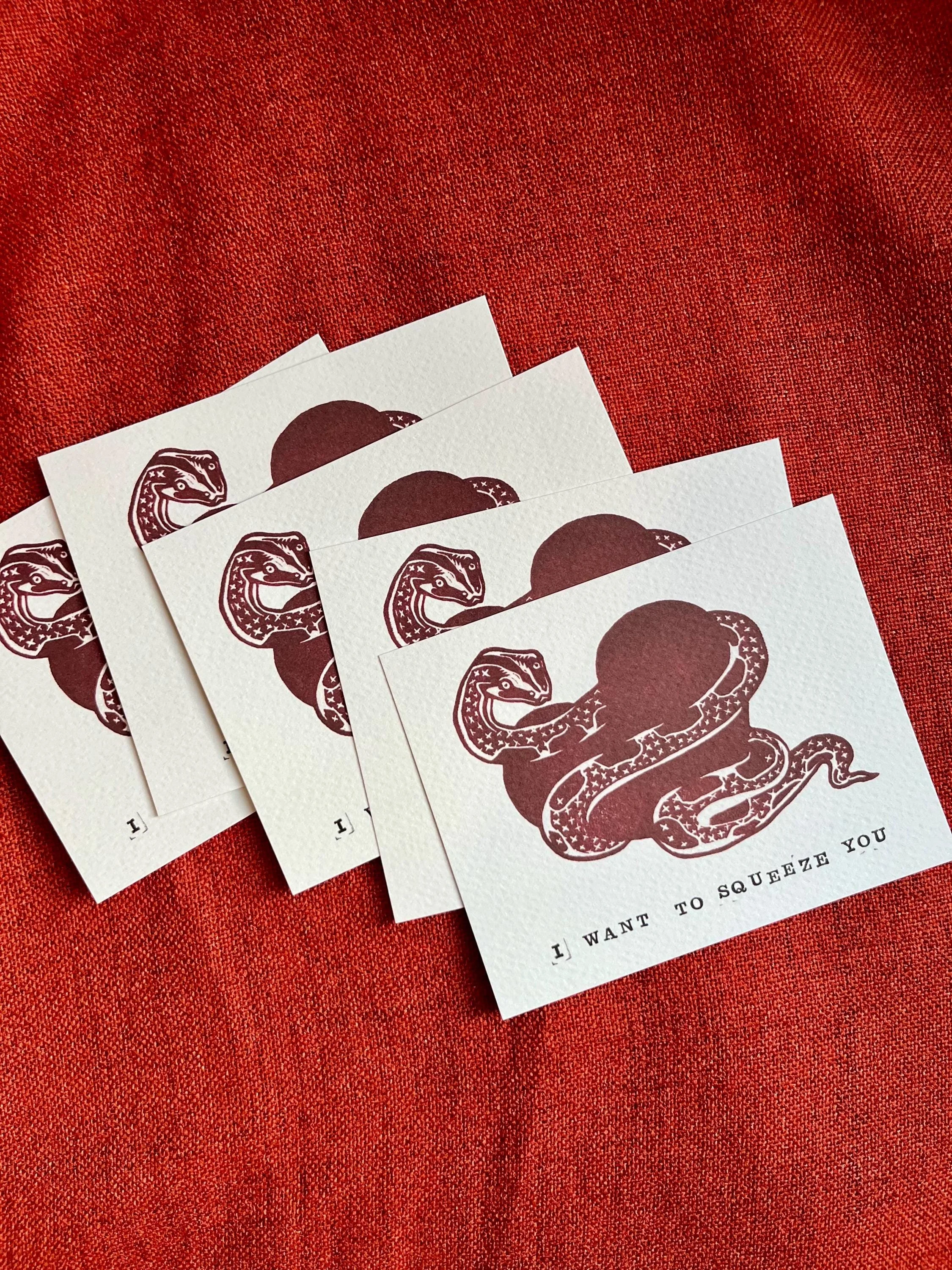 Snake + Heart Note Cards: Hand-Printed Linocut Art