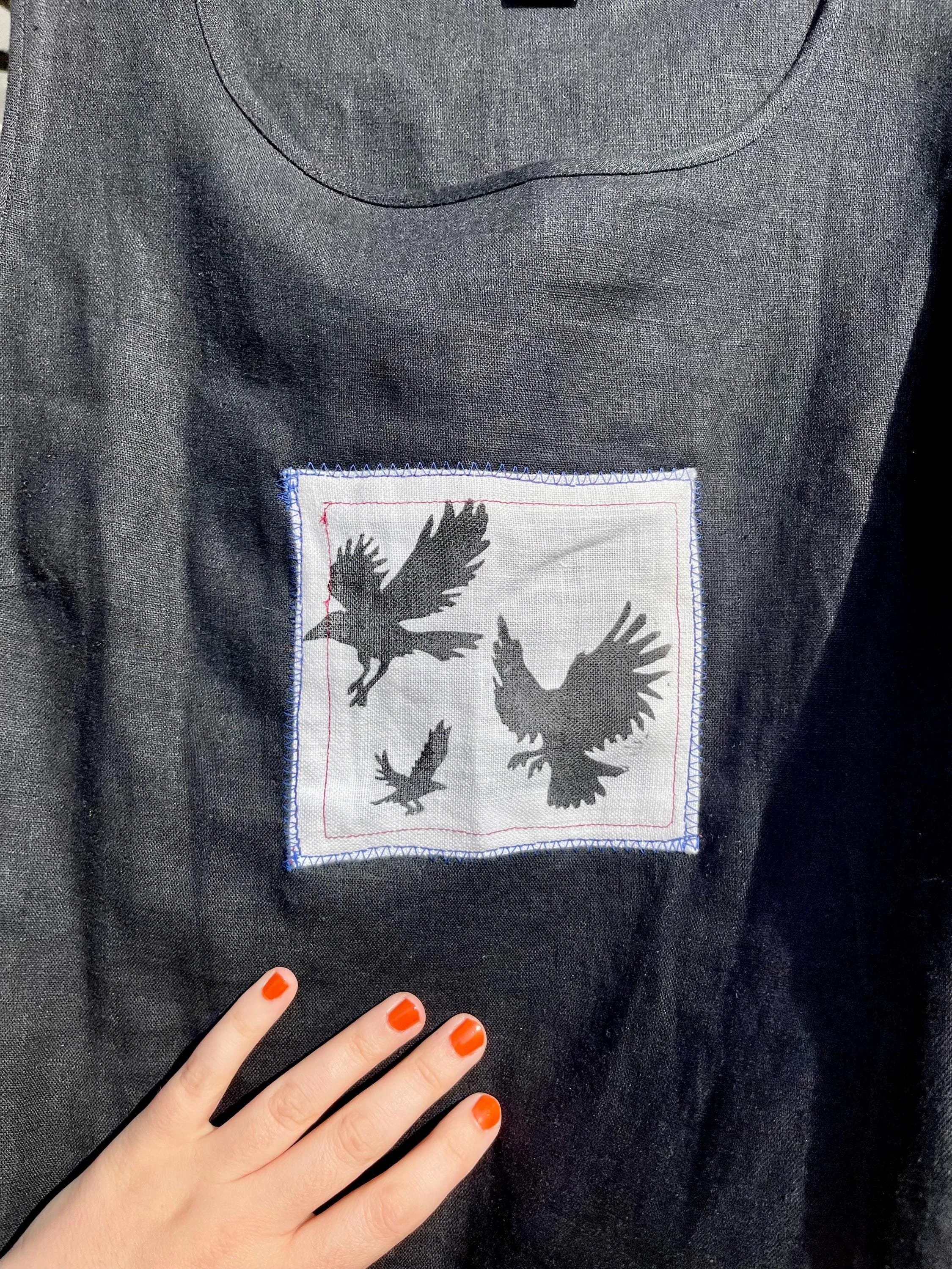 Hand Block Printed Black 100% Linen High-Neck Tank Top, Size M