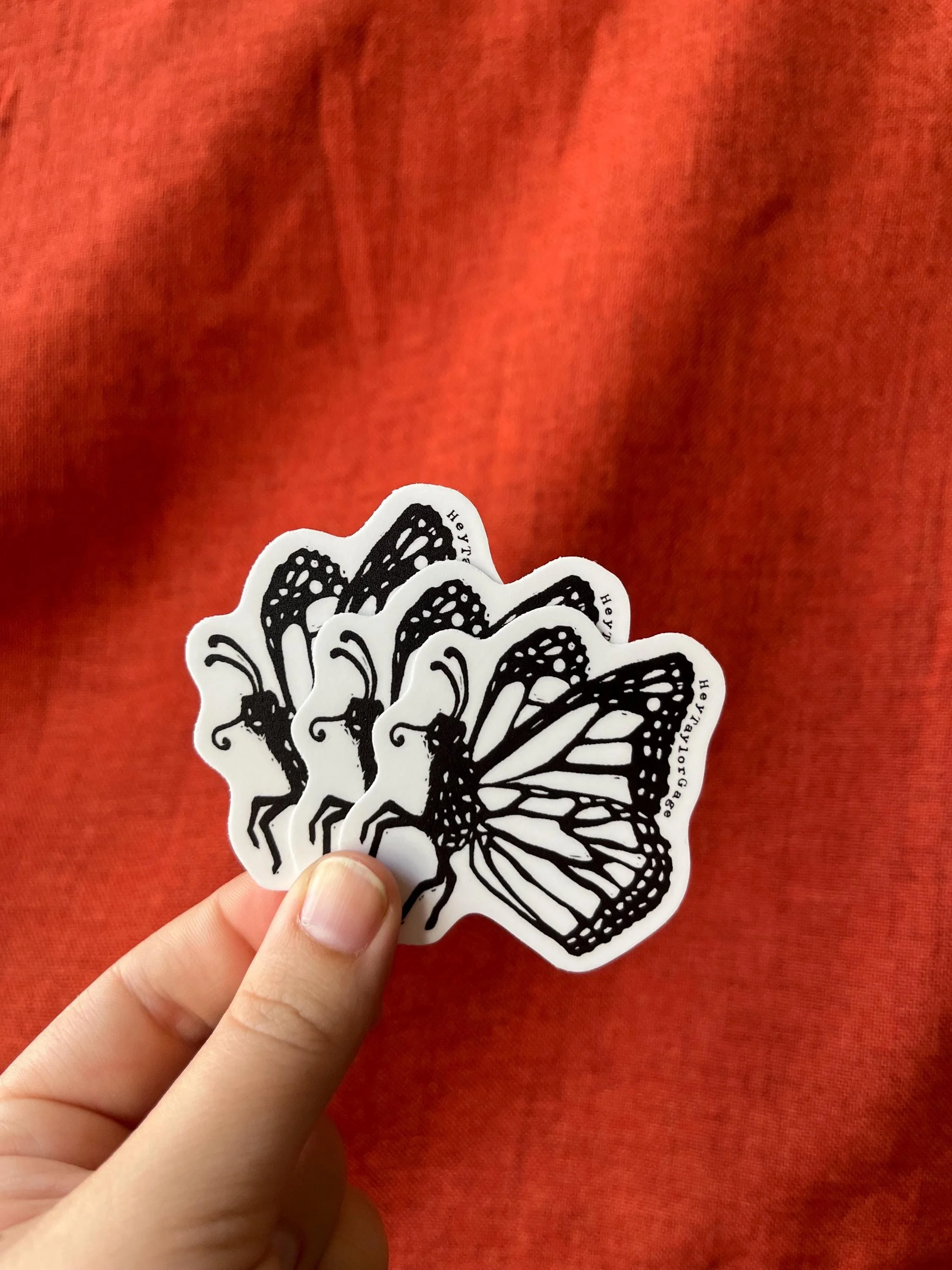 Black Monarch Butterfly Vinyl Decal Sticker: Original Block Print Art