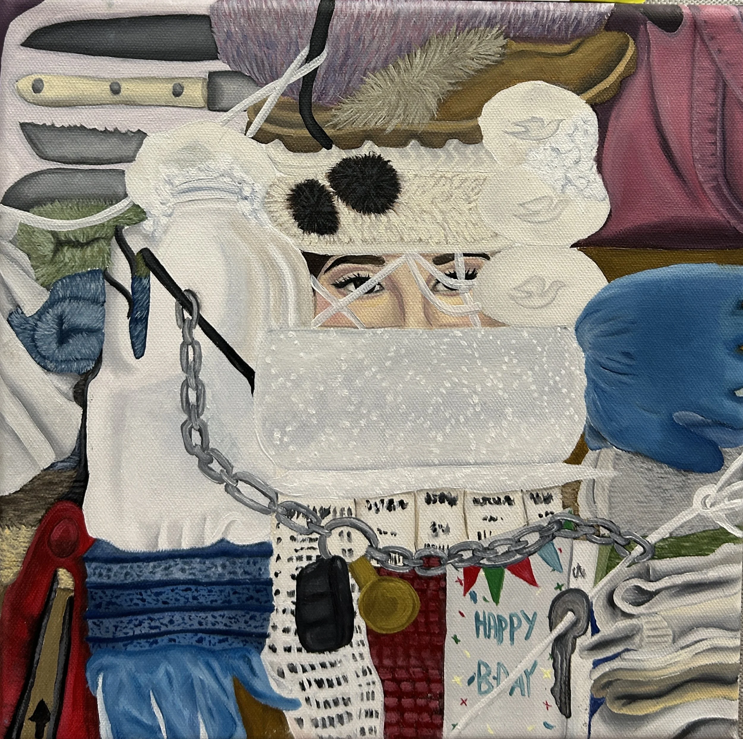 It Shot Out of Me (2026), Oil on canvas, 12 x 12 in.