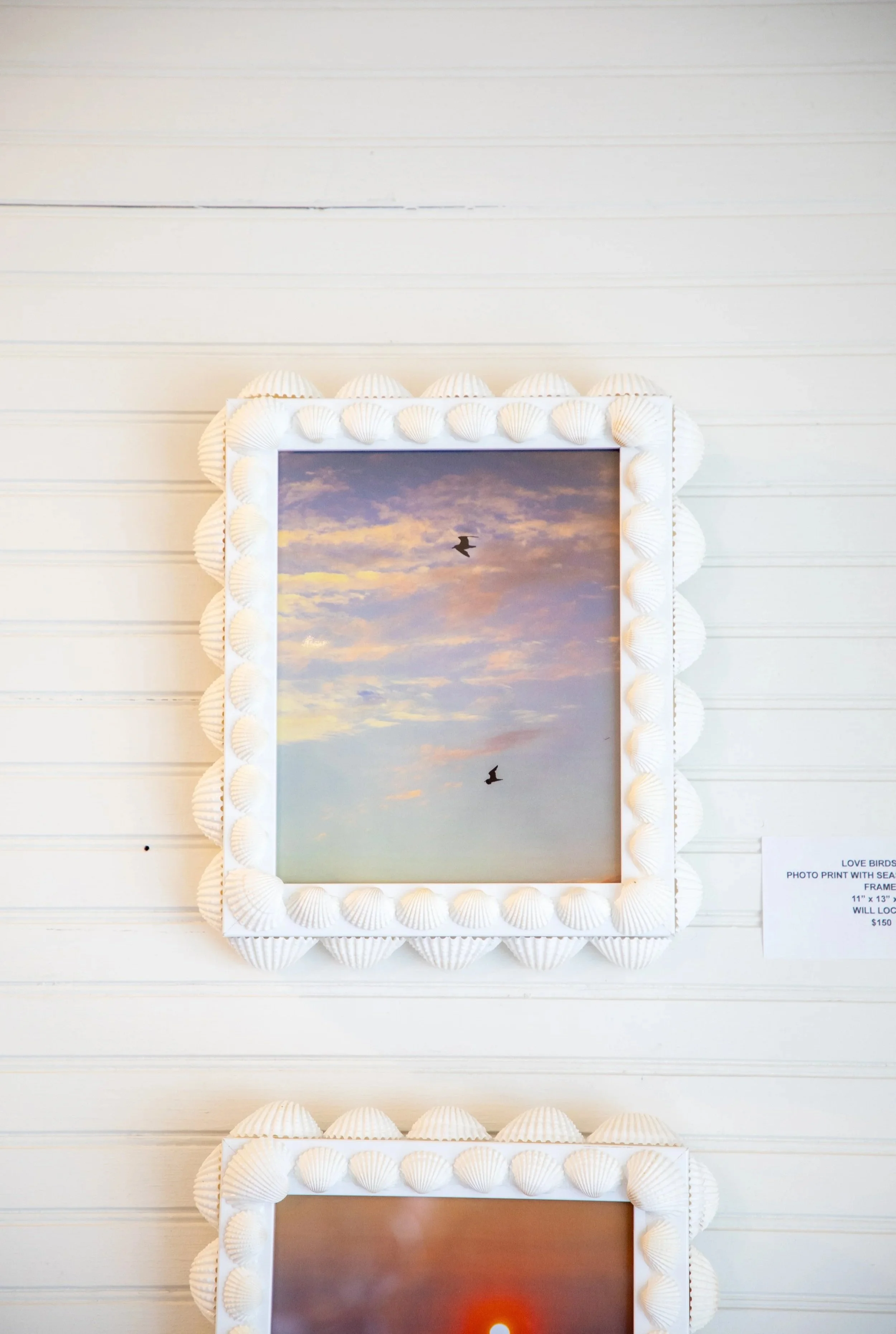 1/10 Love Birds (Seagulls) in Shell Adorned Frame (On Hand)