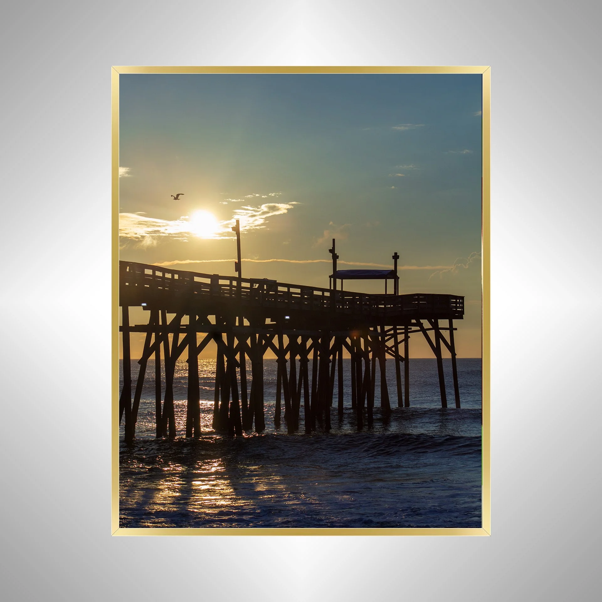 1:1 Rodanthe Pier Sunrise with Seagull- Gold.jpg