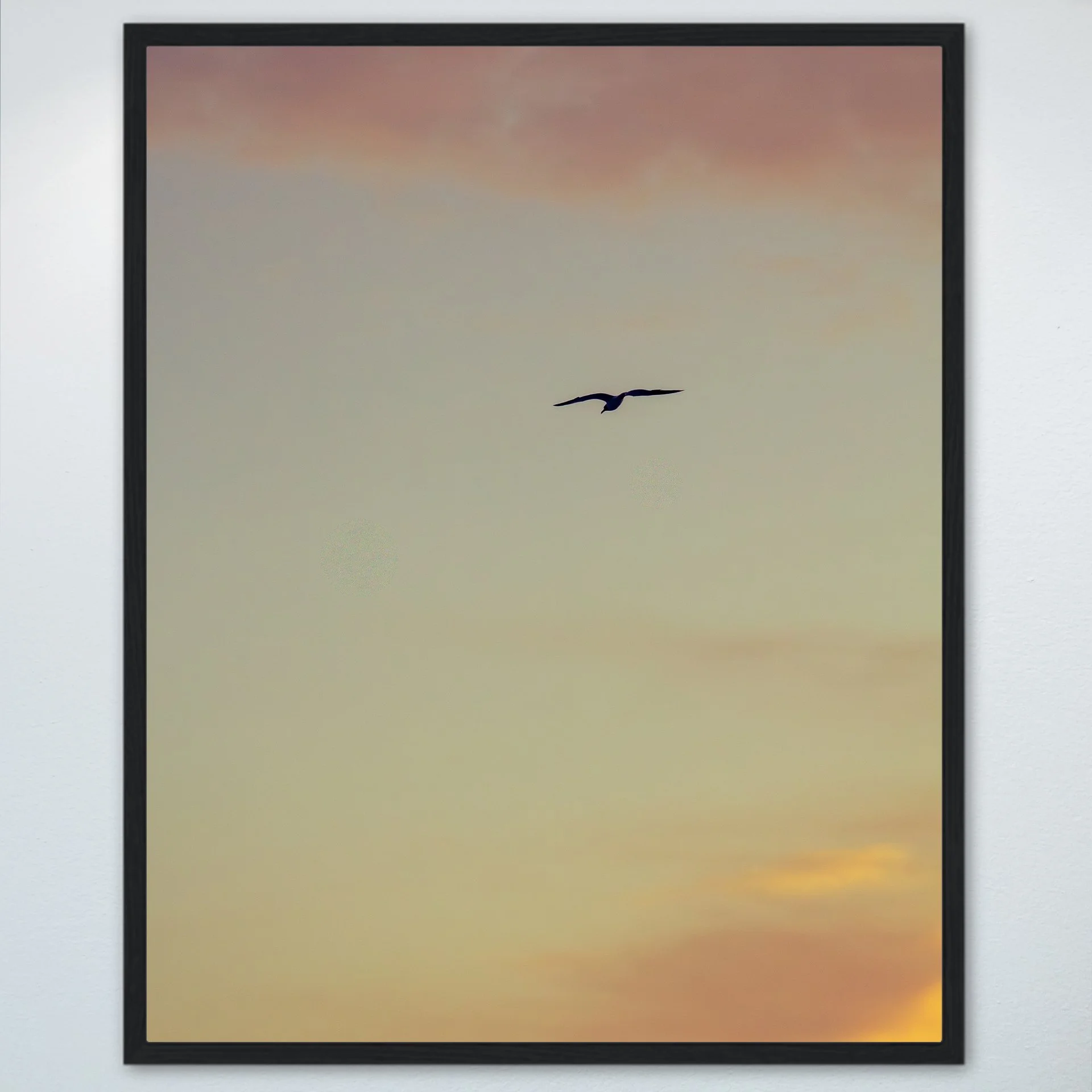 1:1 Seagull Soaring towards Pink & Orange Clouds- Wood.jpg
