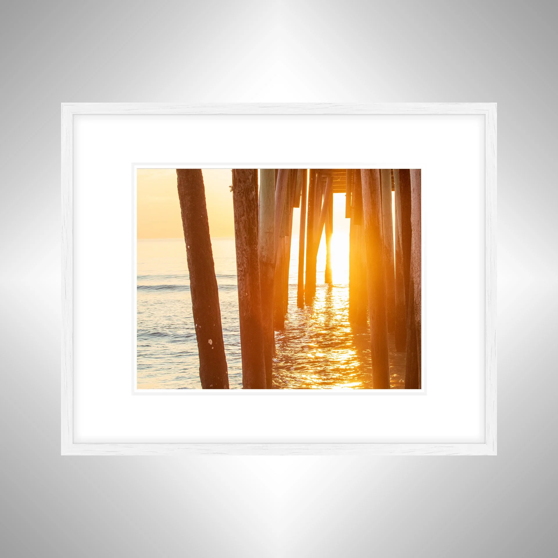 1:1 Rodanthe Pier Sunrise Glare- White w: Border.jpg