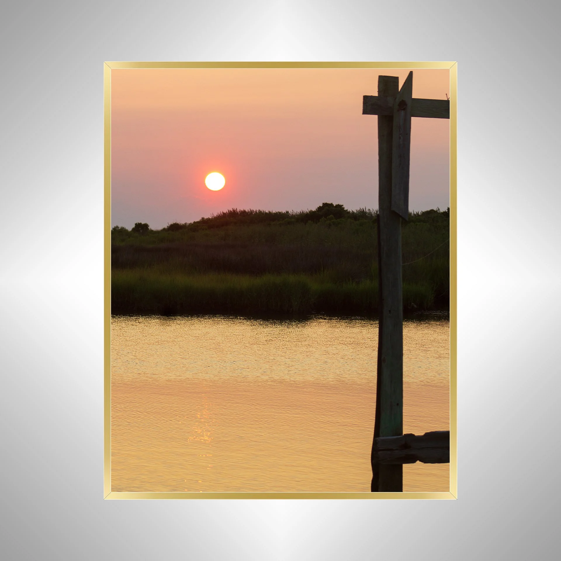 1:1 OBX Sunset Over Sound Marsh with Dock- Gold.jpg