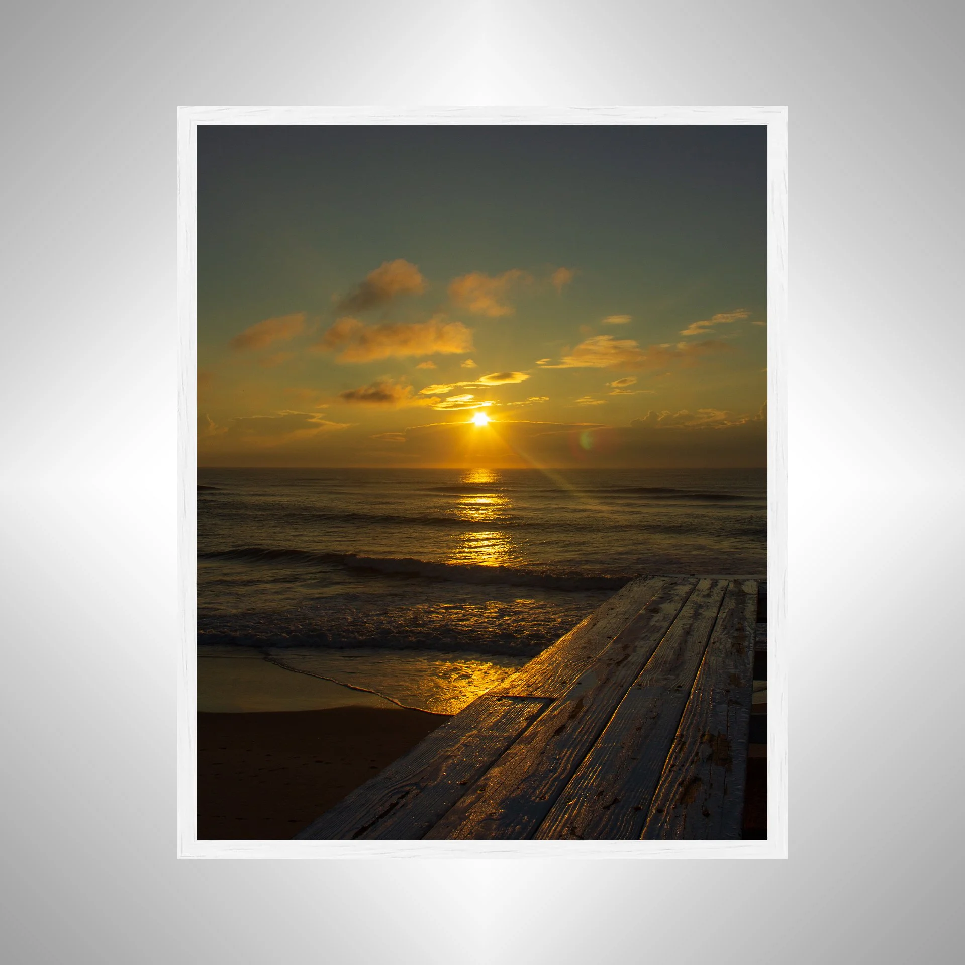 1:1 Sunrise Flare Reflection off Rodanthe Pier (Portrait)- White.jpg
