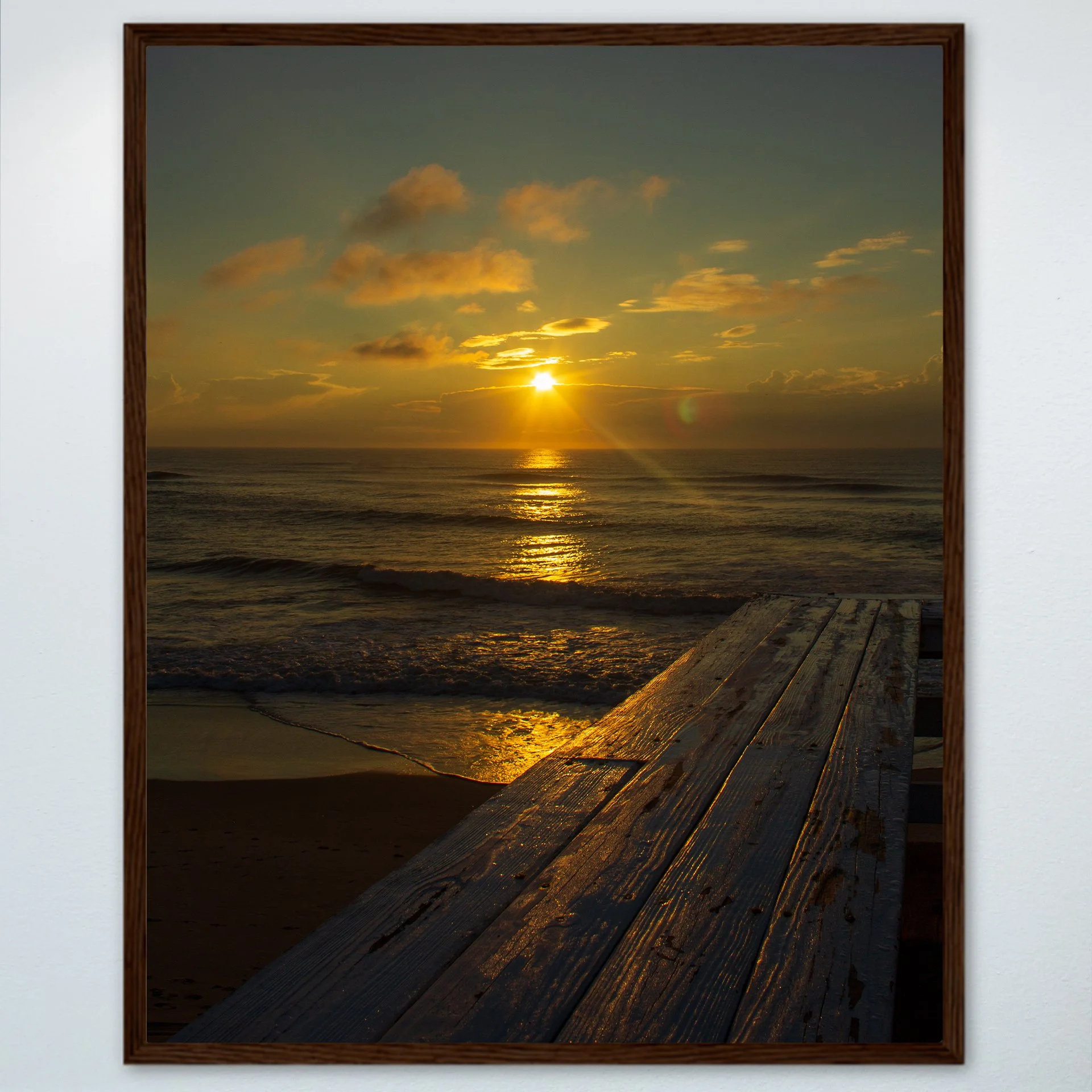 1:1 Sunrise Flare Reflection off Rodanthe Pier (Portrait)- Wood.jpg