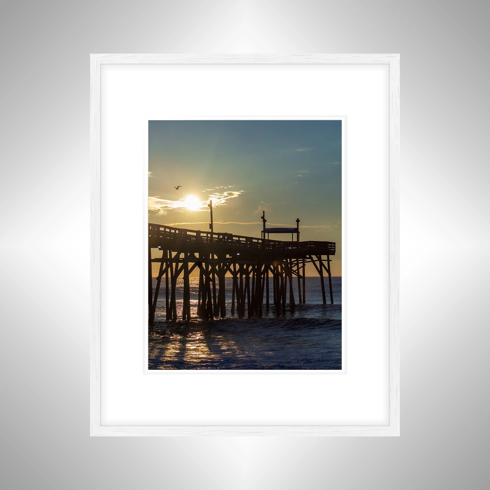 1:1 Rodanthe Pier Sunrise with Seagull- White w: Border.jpg