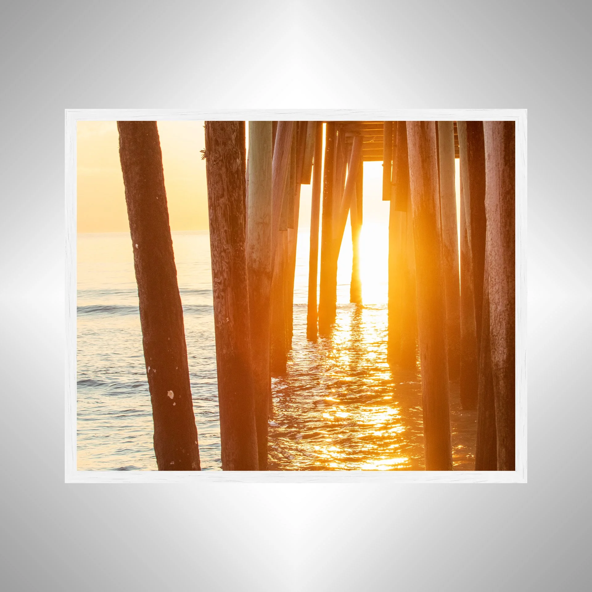 1:1 Rodanthe Pier Sunrise Glare- White.jpg