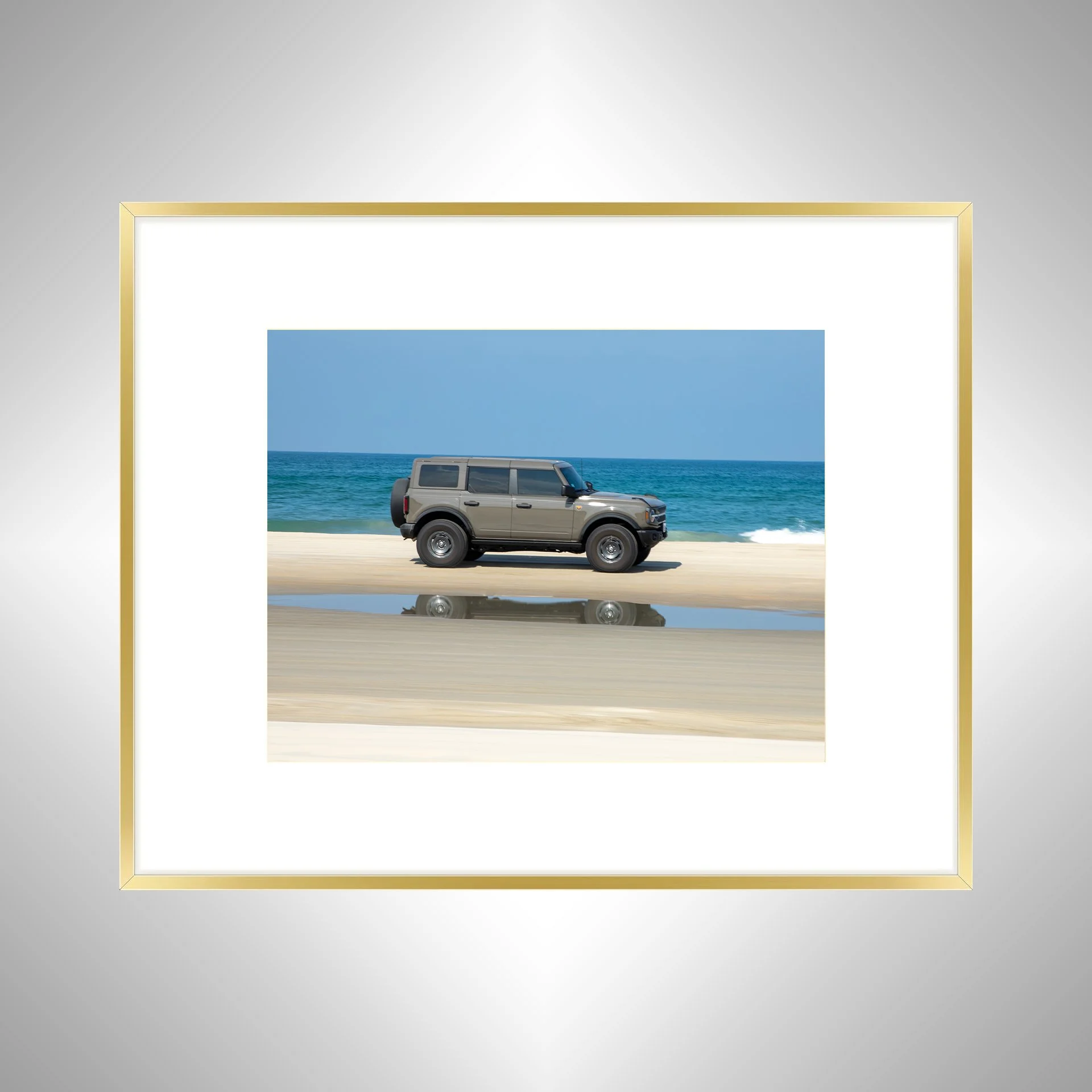 1:1 Beach Bronco in Carova with Reflection- Gold Metal w: Border.jpg