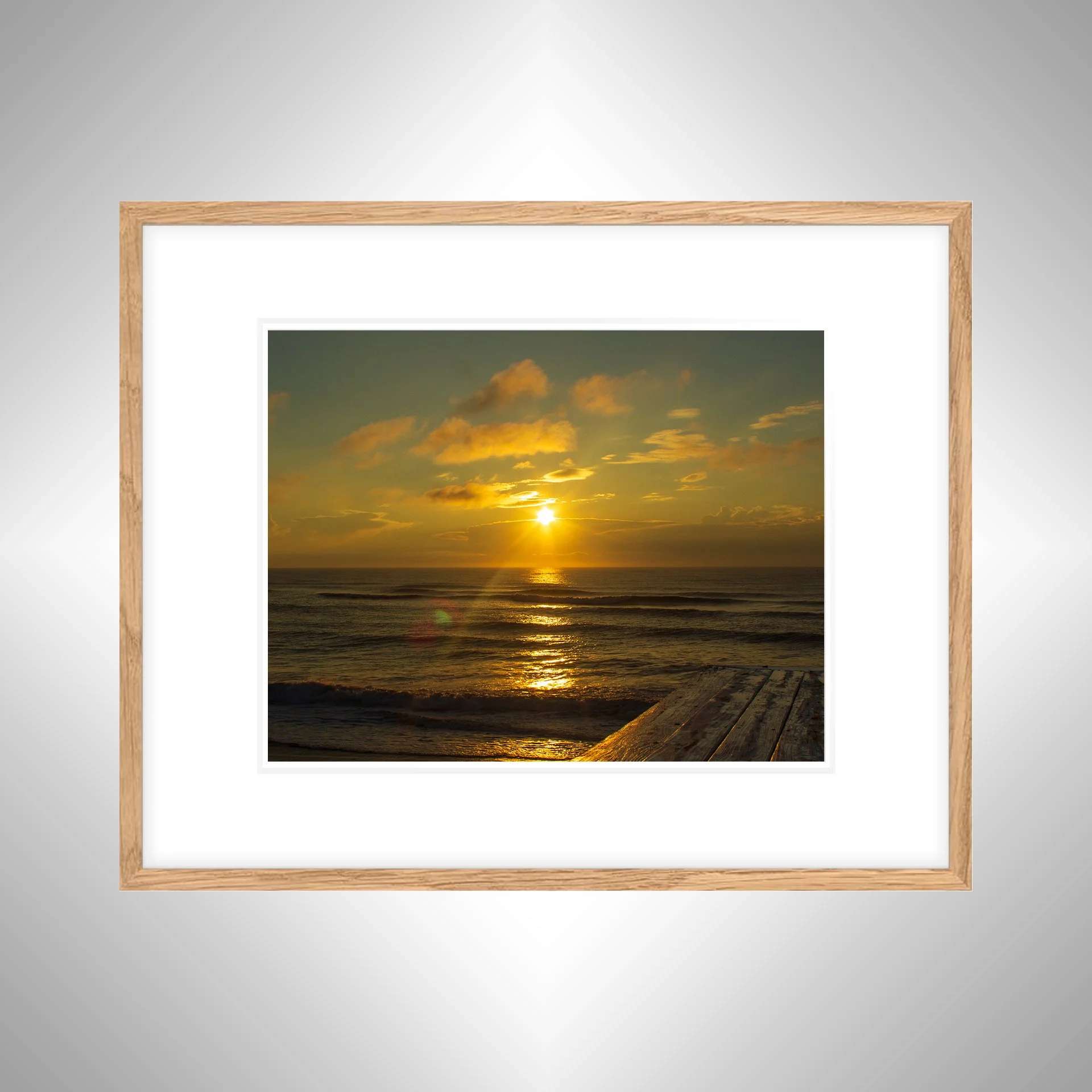 1:1 Sunrise Flare Reflection off Rodanthe Pier (Landscape)- White w: Border copy NATTY.jpg