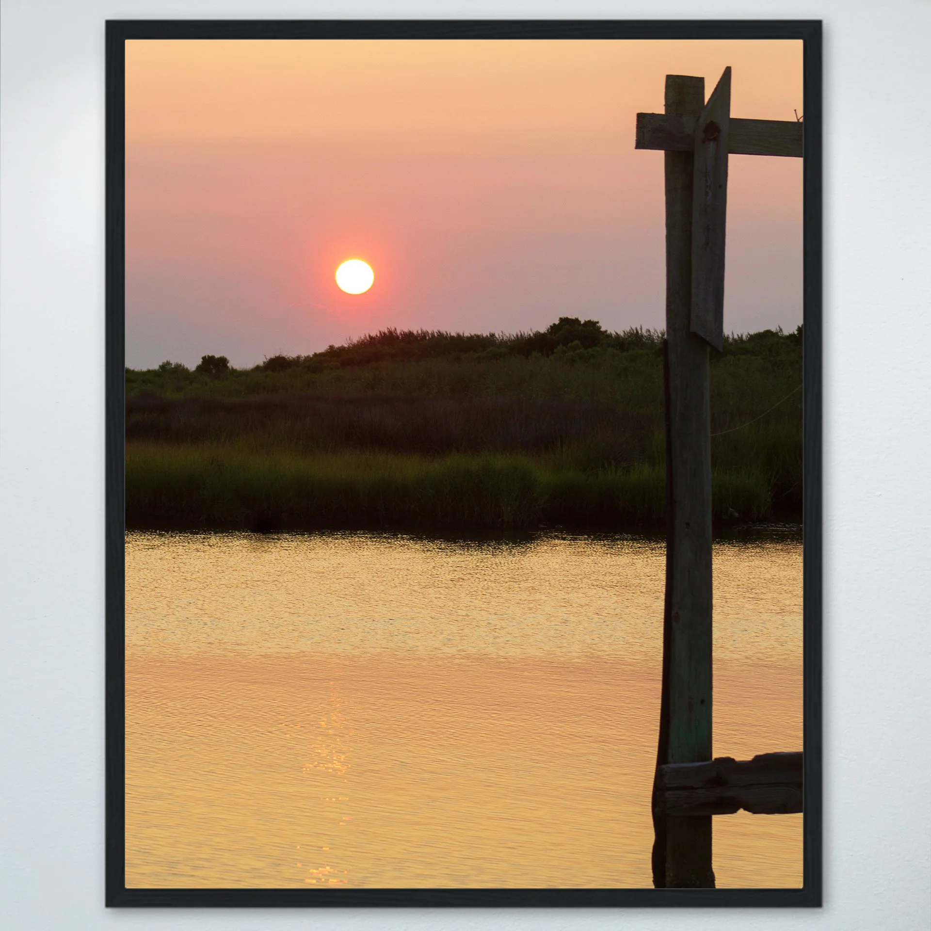 1:1 OBX Sunset Over Sound Marsh with Dock- Wood.jpg