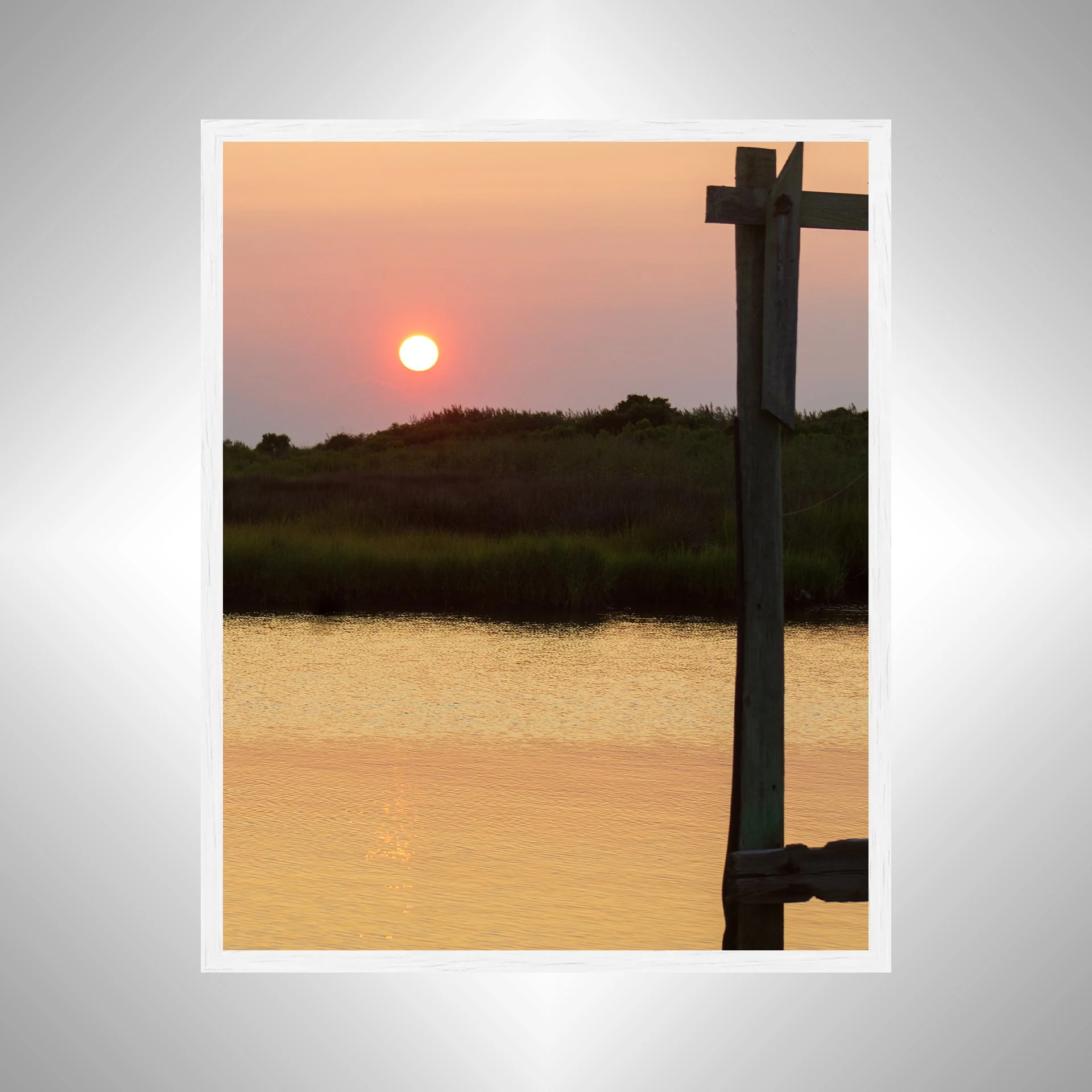 1:1 OBX Sunset Over Sound Marsh with Dock- White.jpg