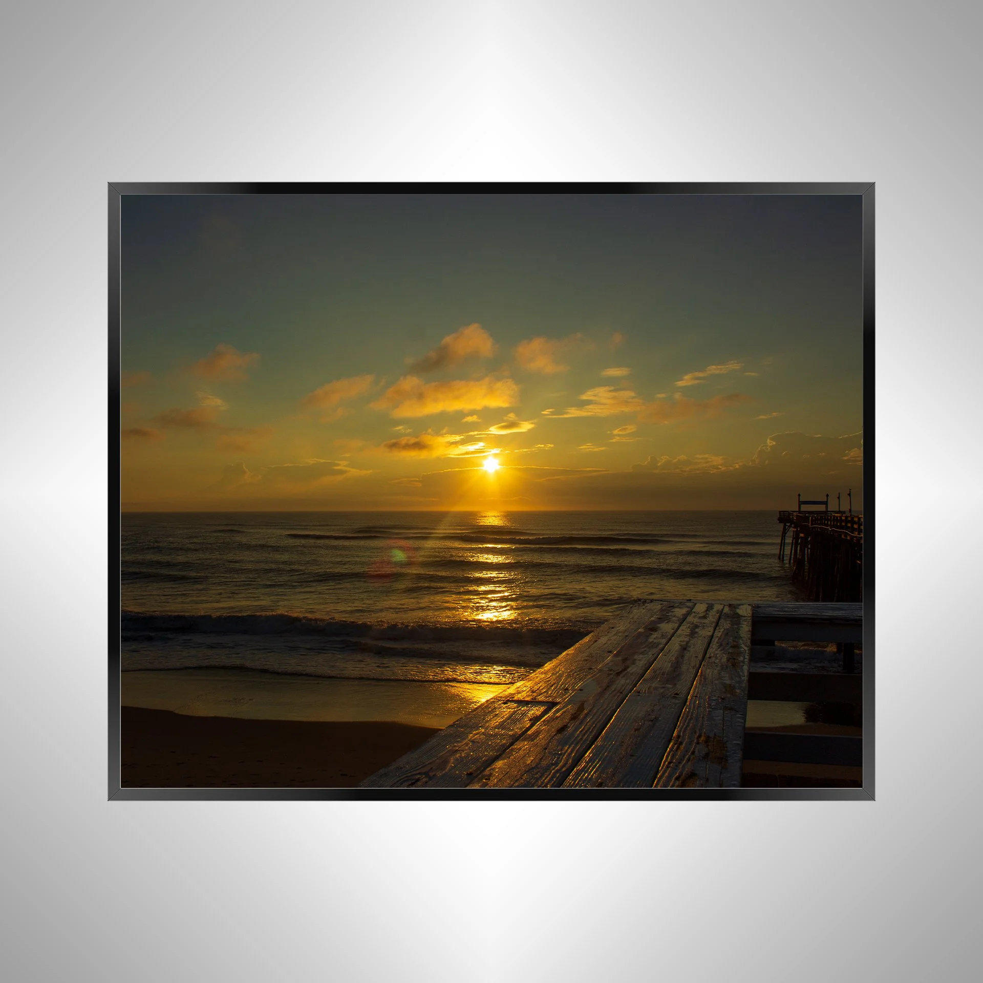 1/1 Sunrise Flare Reflection off Rodanthe Pier (Landscape)