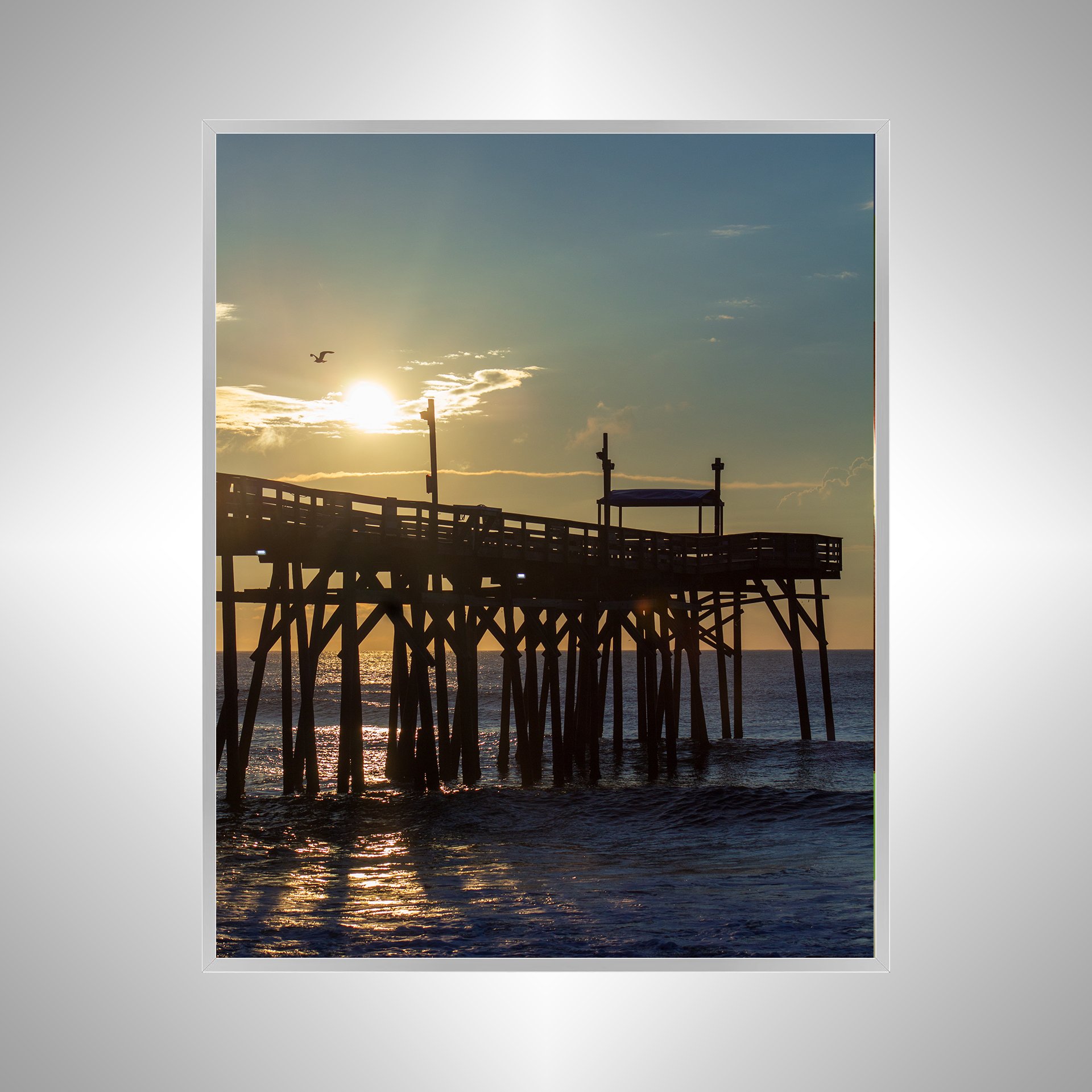 1:1 Rodanthe Pier Sunrise with Seagull- Silver.jpg