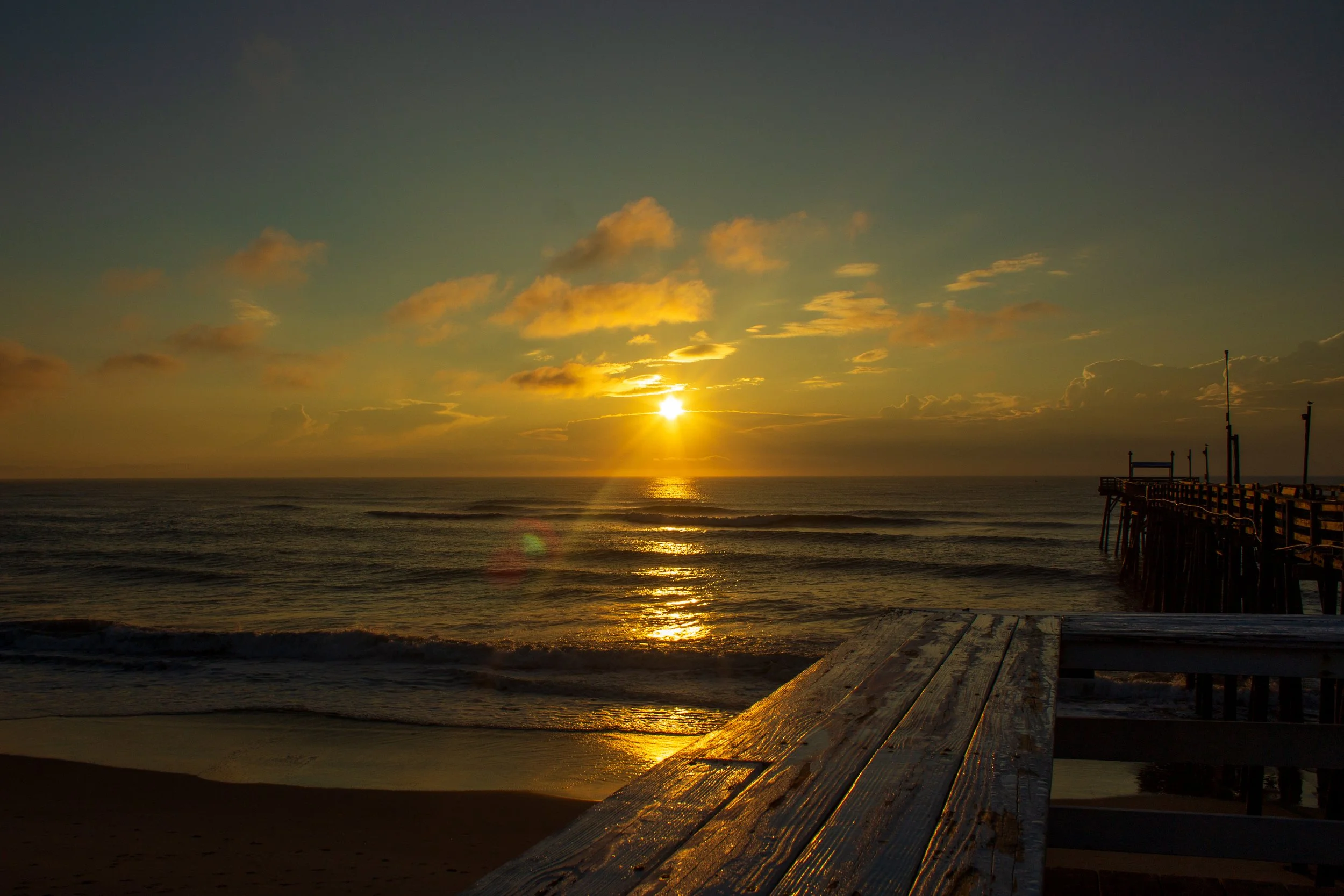 1:1 Sunrise Flare Reflection off Rodanthe Pier (Landscape).jpg