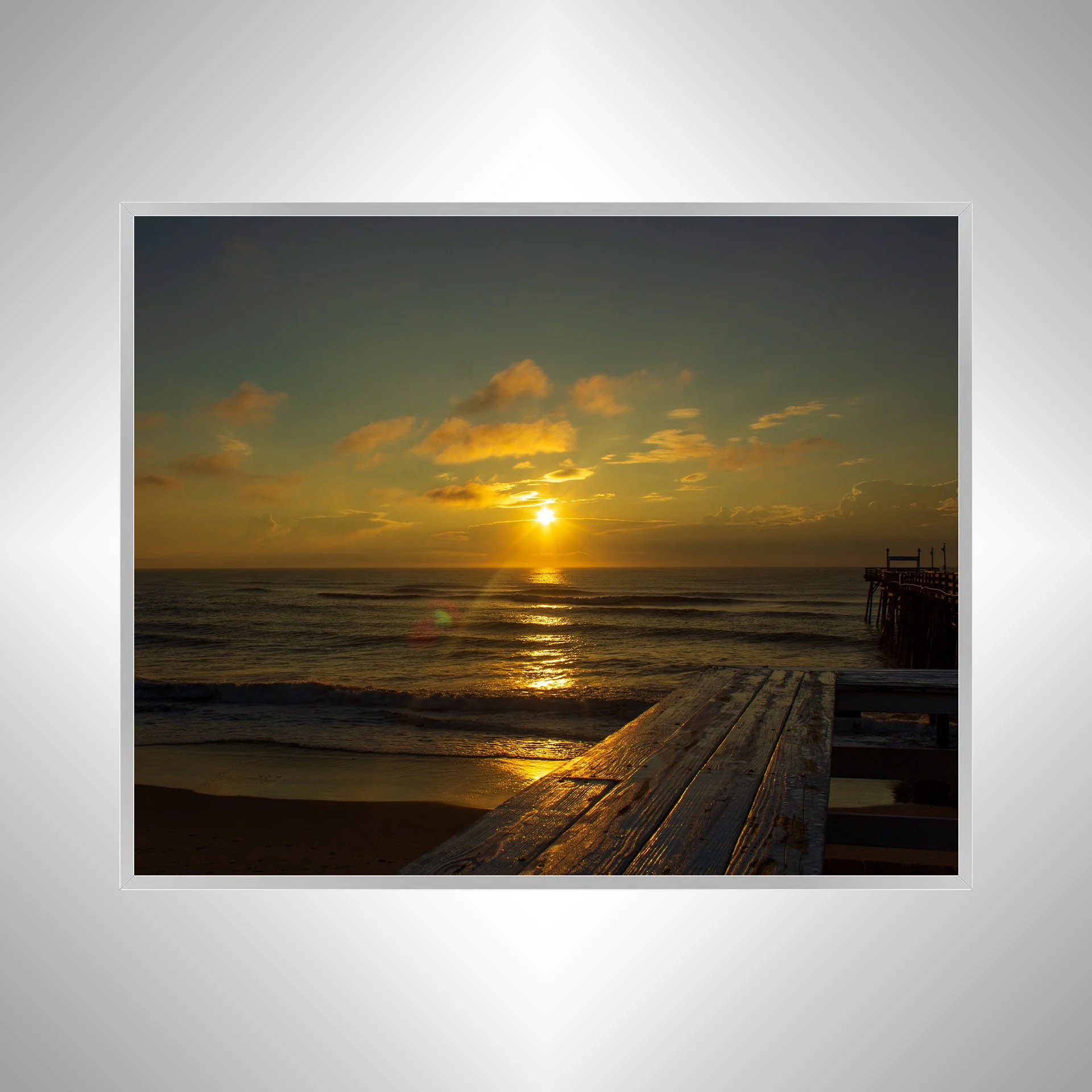 1:1 Sunrise Flare Reflection off Rodanthe Pier (Landscape)- Silver.jpg