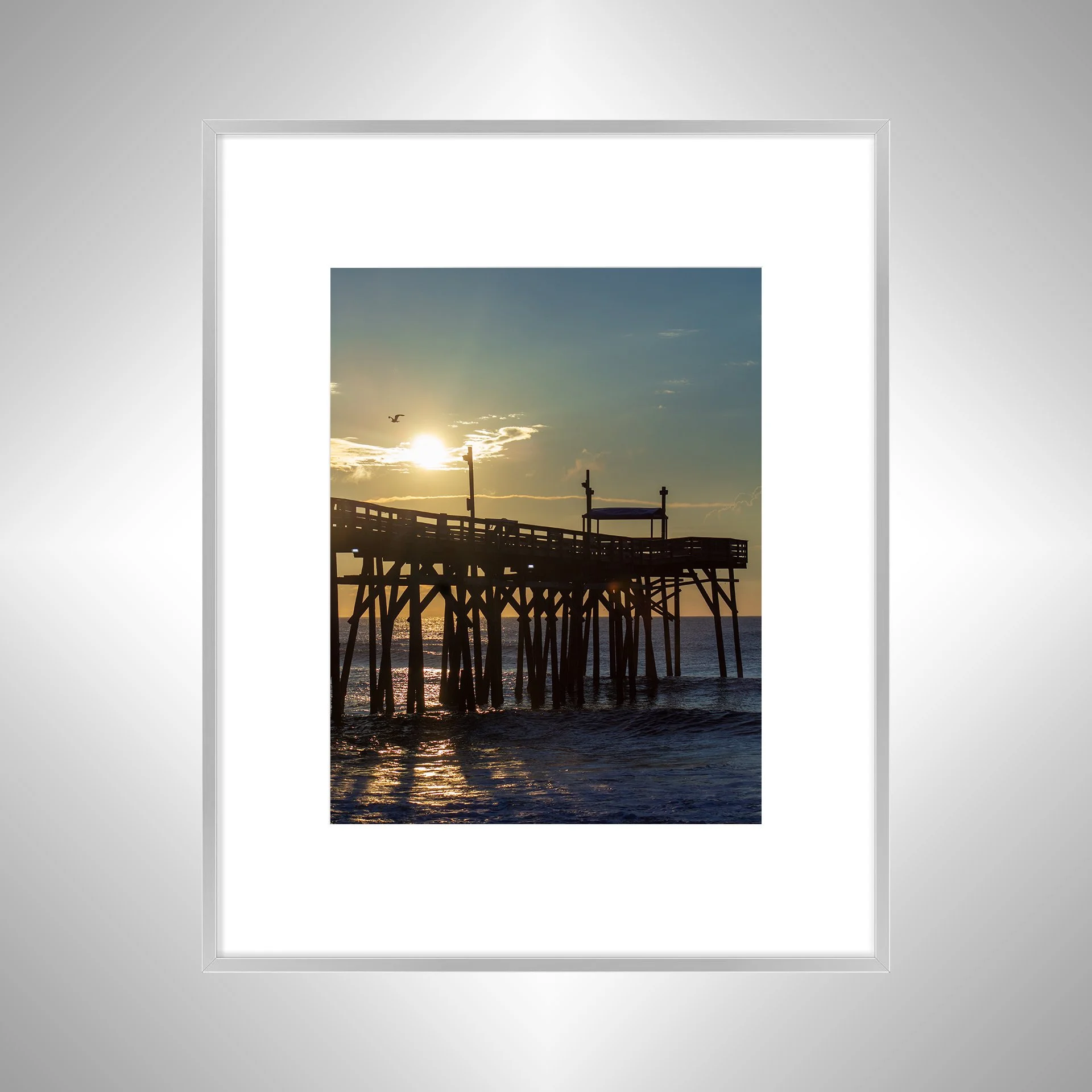 1:1 Rodanthe Pier Sunrise with Seagull- Silver w: Border.jpg