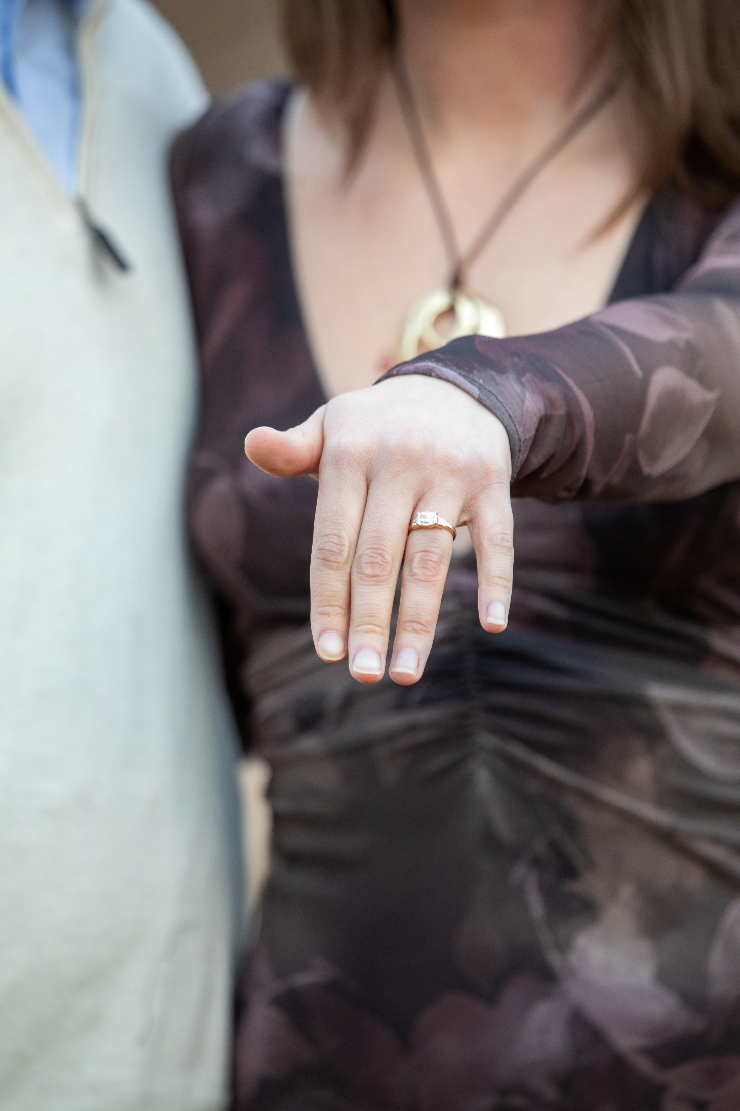 Engagement Photography by Will Locke near Richmond, VA in Montpelier. A newly engaged couple pose for a photo and show off a engagement ring.