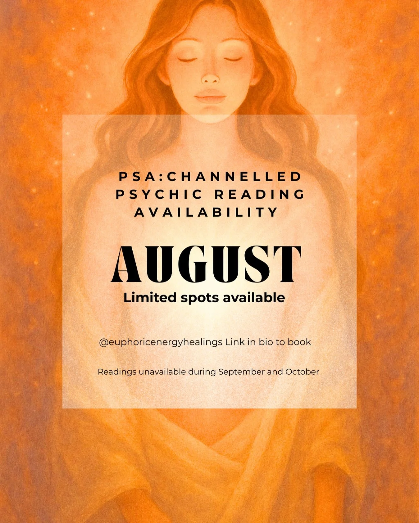 If your soul has been calling you forward to receive a channelled psychic reading with me now is your perfect opportunity ✨

I currently have limited availability in the month of August for the next two weeks! 
please check out my calendar date and t