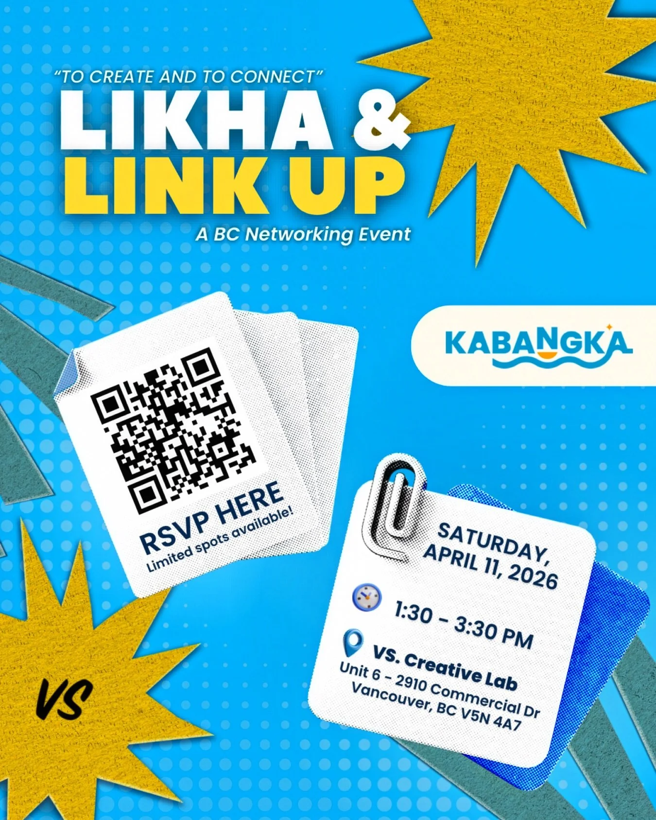 Don&rsquo;t miss out on Likha &amp; Link Up!

🚨 𝗔𝗗𝗗𝗥𝗘𝗦𝗦 𝗨𝗣𝗗𝗔𝗧𝗘: 1884 Main St, Vancouver, BC
V5T 3B7 

Our BC Networking Event is the perfect space to connect, network, and build community with fellow Filipino/a/xs in the Lower Mainland!