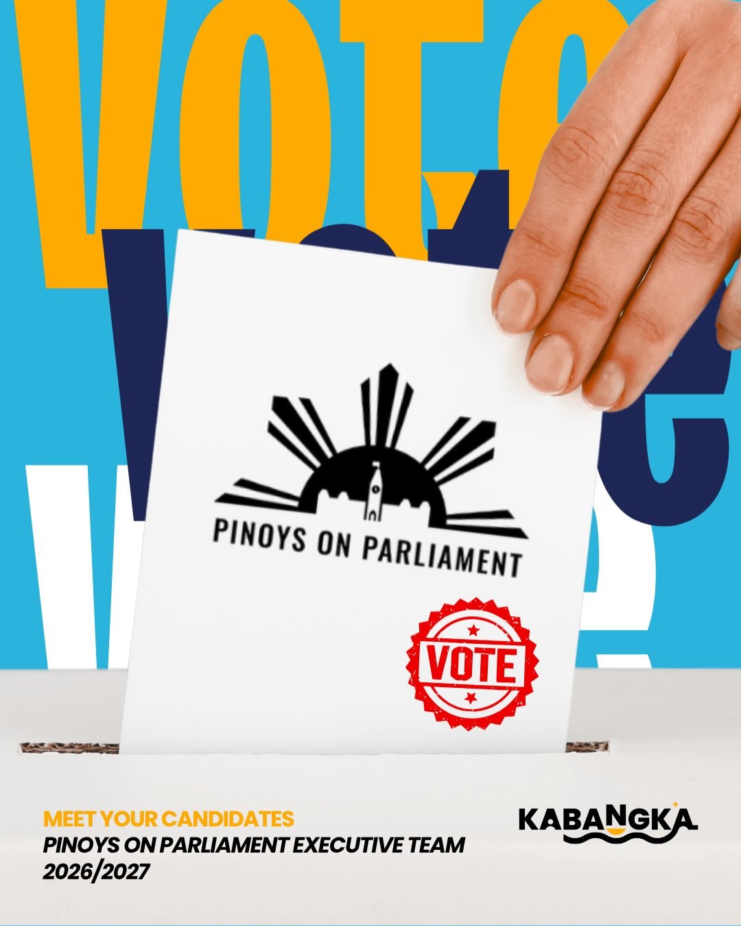 Meet your @pinoysonparliament Exec candidates 📣

See who&rsquo;s running to serve our Kabangka community and visit our website to read up on platforms: kabangka.org/election-2026-2027 📖

Voting day is 𝗔𝗽𝗿𝗶𝗹 𝟯𝟬 &mdash; if you&rsquo;re a membe